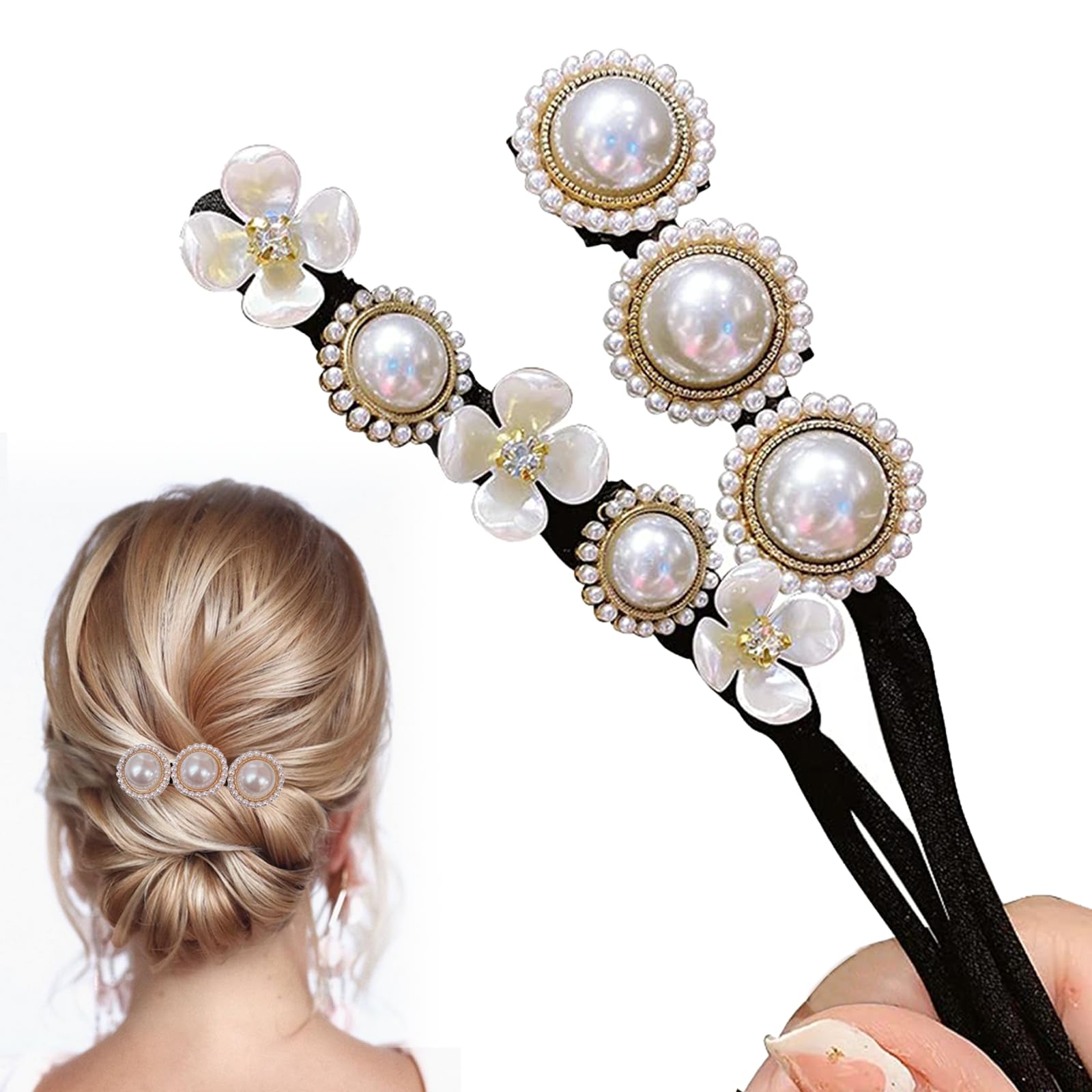 Magic Bun Maker 2-Piece Set - Hair Donut Bun Maker, Fabric Hair Clip, Hair Accessories for Ponytail & Updo Hairstyles - Perfect for Weddings, Parties & Everyday Styling