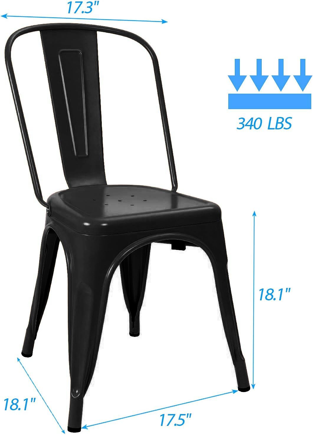 Devoko 4-Piece Stackable Metal Indoor/Outdoor Dining Chairs - Distressed Black Kitchen Side Chairs with Backrest | Perfect for Patio, Restaurant, Cafe & Home Decor