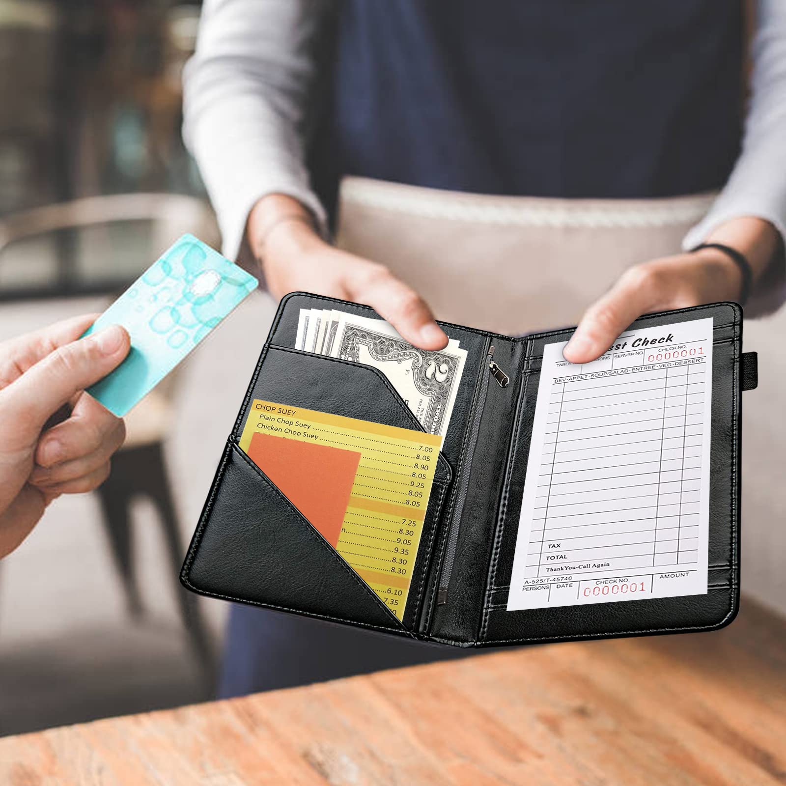 Premium PU Leather Server Book Organizer for Waitress & Waiters - Efficient Waiter Notebook with Pen Holder & Card Slots - Perfect for Restaurant Service, Hospitality Industry & Food Service Professionals