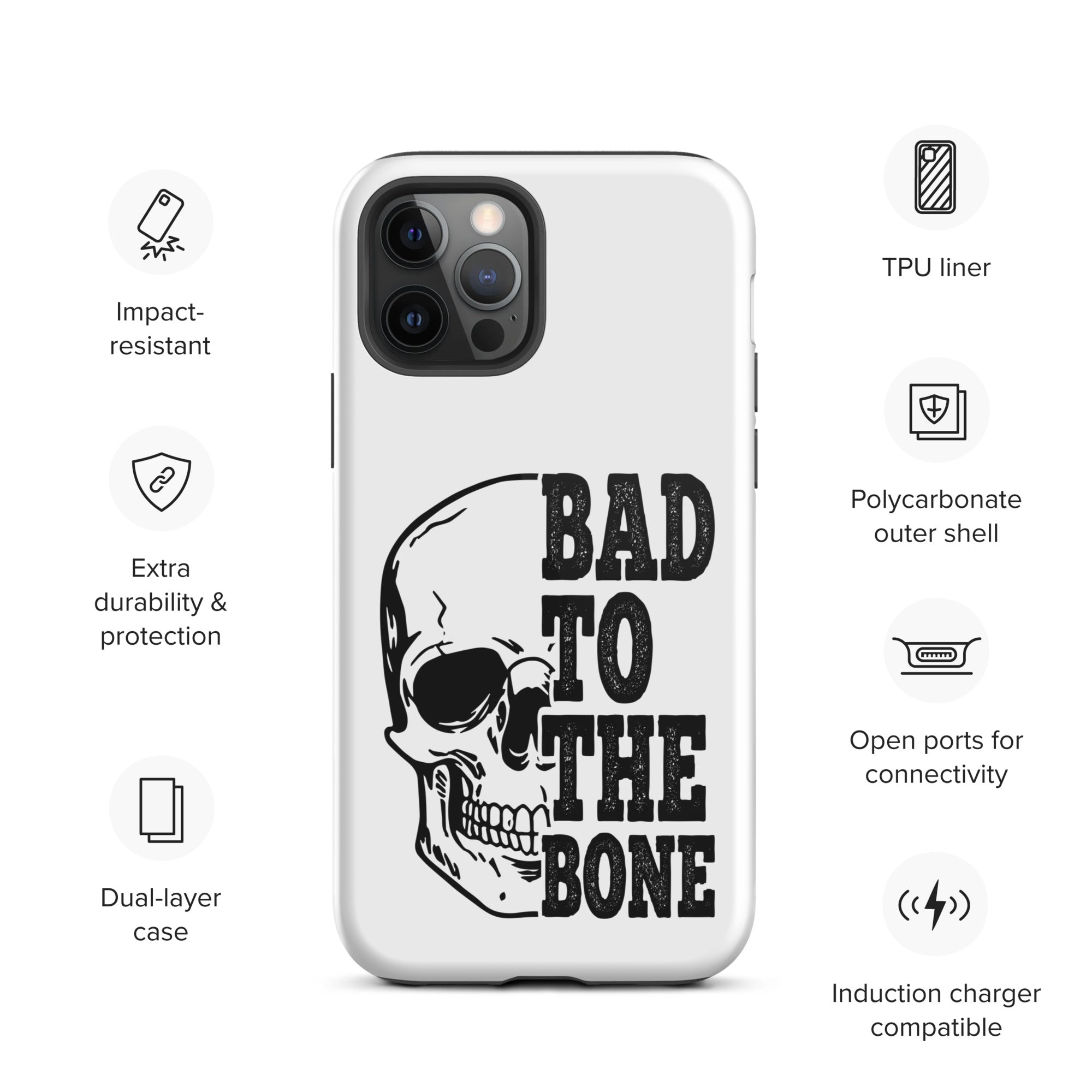 Bad To The Bone Tough iPhone Case - Heavy Duty Protective Cover for iPhone 14/13/12/11 Pro Max - Shockproof & Drop Proof - Perfect for Outdoor Adventures, Construction Work & Extreme Sports