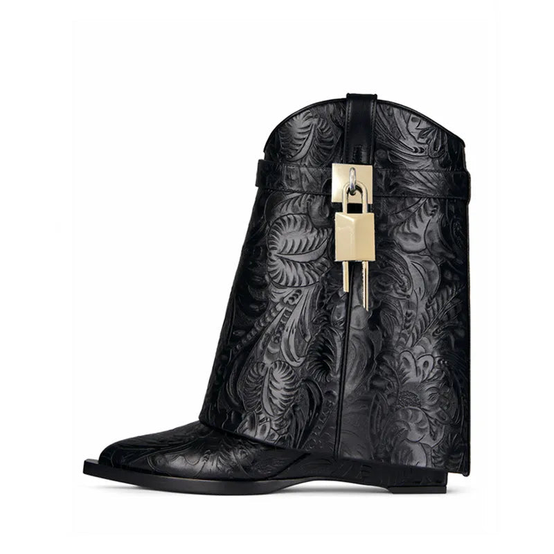 2024 Women's Designer Over-the-Knee Leather Boots - Shark Lock Retro Pattern, Thick Sole & High Heel, Fashion Long Boots for Party, Night Out & Winter Style