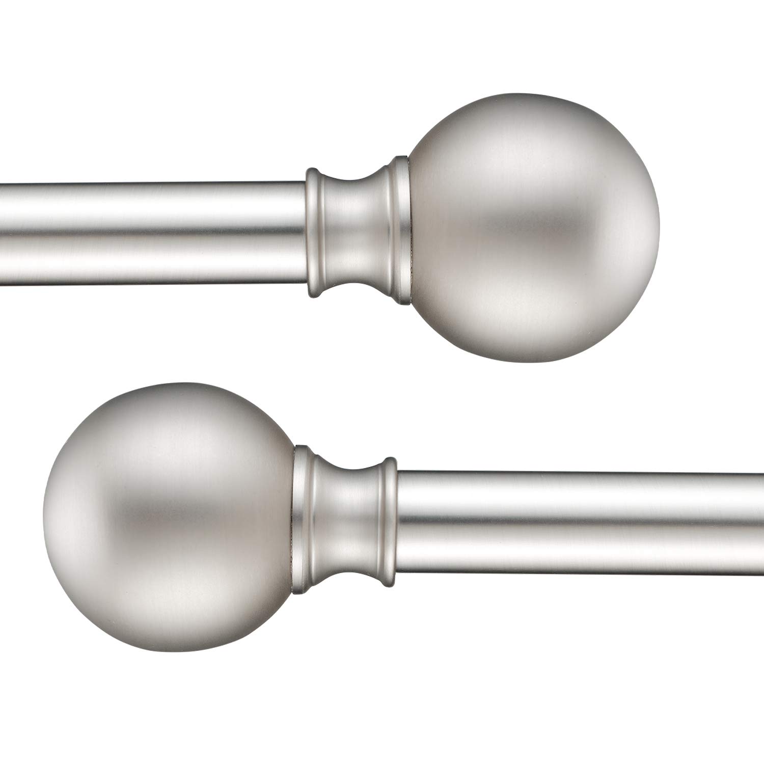 Heavy Duty Black Iron Curtain Rods 28-48 Inch - 3/4 Inch Diameter with Ball Finials - 2 Pack Satin Nickel Window Rods for Farmhouse, Room Divider & Outdoor Use - Industrial Strength Drapery Rods for Living Room, Bedroom & Patio