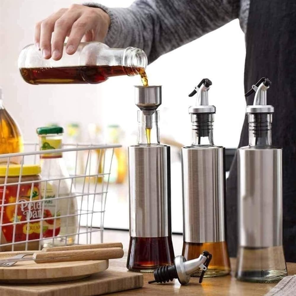 Premium Stainless Steel Oil Dispenser Bottle for Kitchen - Olive Oil & Vinegar Dispenser with Drip-Free Spout, 250ml Cooking Oil Container, Perfect for Salad Dressing, Baking & Gourmet Cooking | Essential Kitchen Tool for Home Chefs & Food Enthusiasts