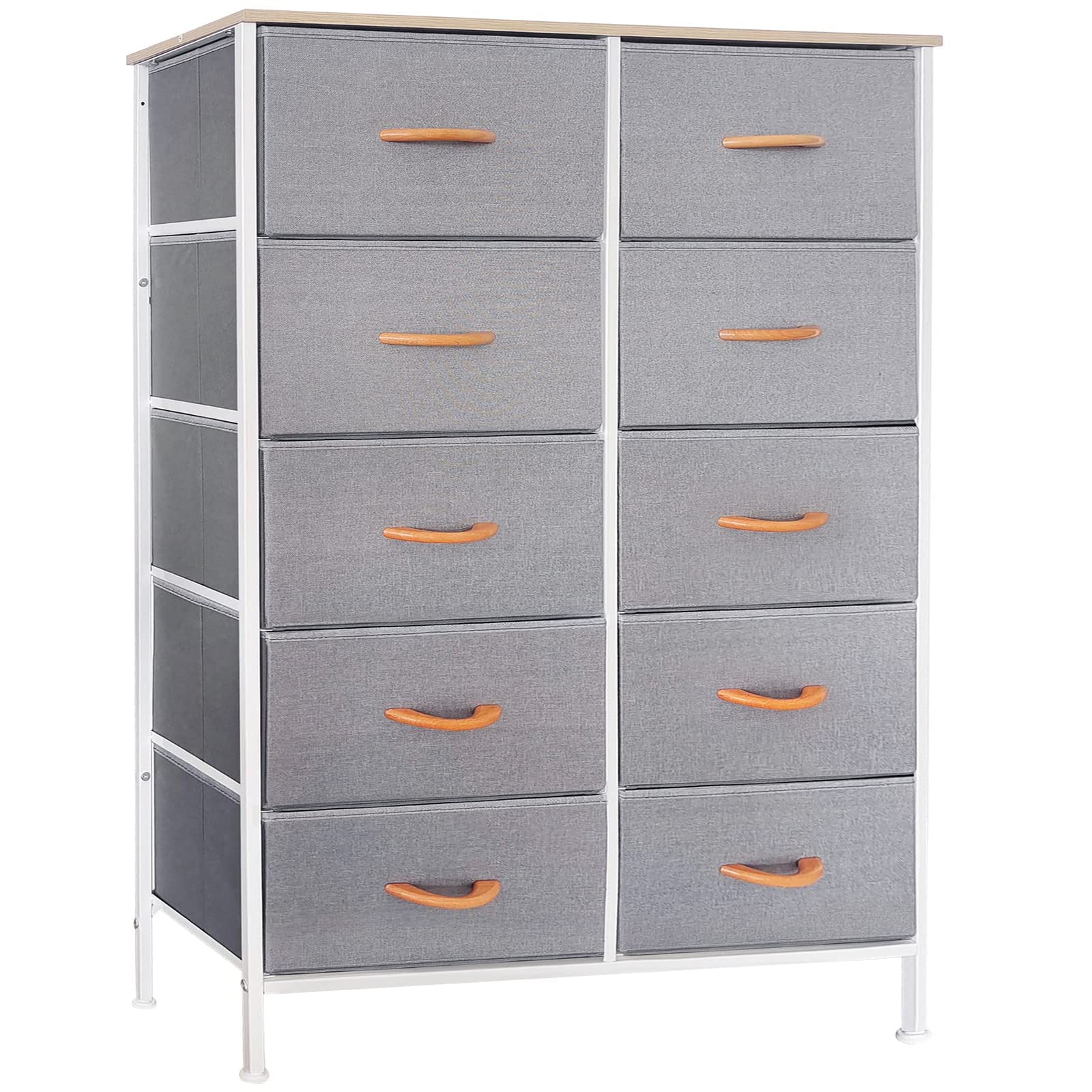 MuRealy 10-Drawer Fabric Dresser - Tall Storage for Bedroom & Closet (Light Grey)