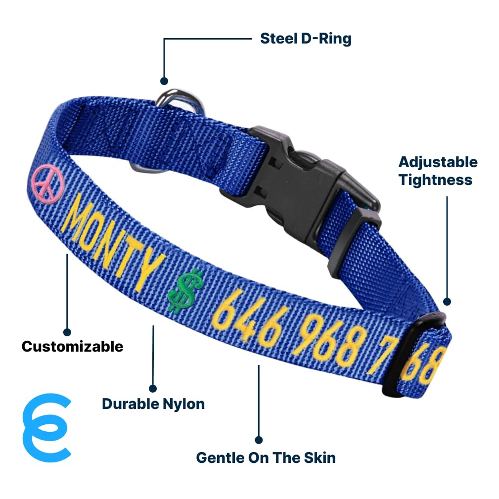 Personalized Dog Collars for Small Dogs - Adjustable Pet Collar with Custom Embroidered Name & Phone Number | Royal Blue Pet Accessories for Daily Walks & Outdoor Adventures (Small Size)