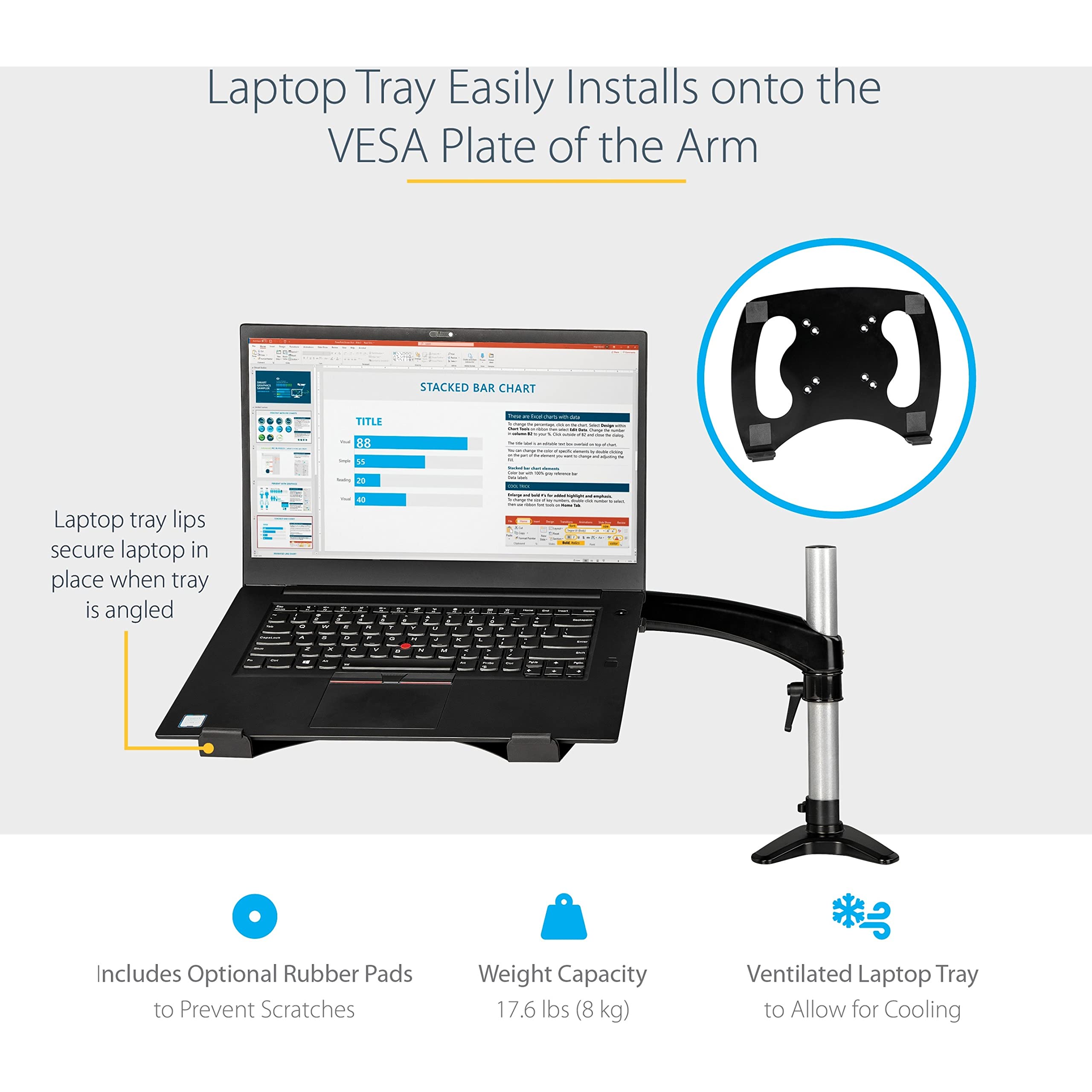 StarTech.com Adjustable Laptop Mount Arm - Ergonomic VESA Desk Clamp for 34