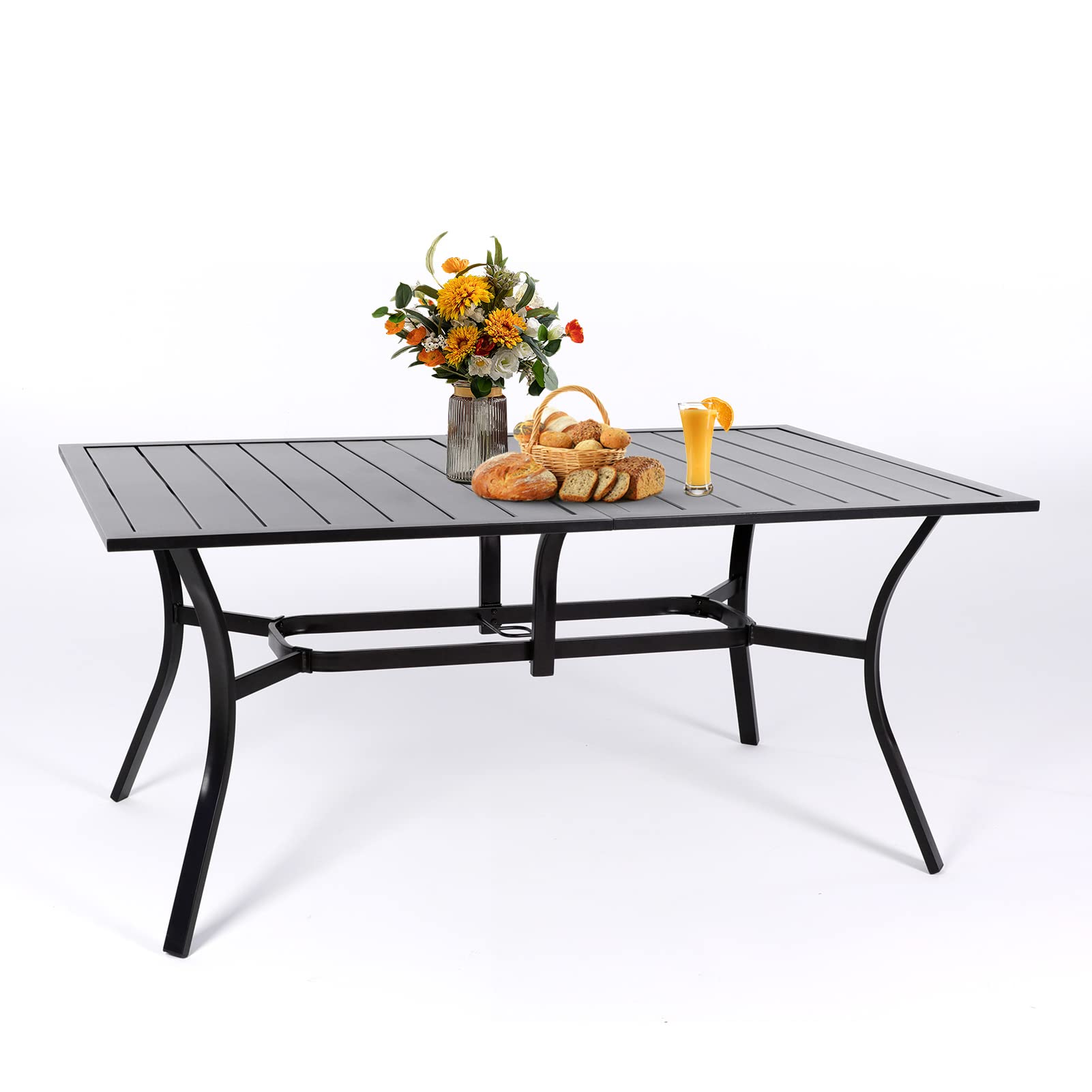 MEOOEM 6-Person Outdoor Patio Dining Table - All-Weather Rectangle Metal Bistro Table with 1.57