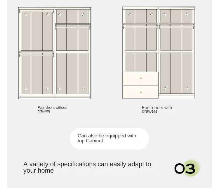 Pine Solid Wood Wardrobe - Cream Style Modern Closet for Bedroom, Living Room & Office Storage