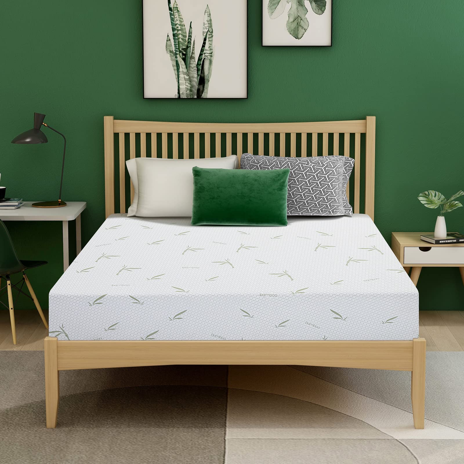 10 Inch Memory Foam Mattress in a Box - Medium Firm Green Tea Gel for Pressure Relief, Breathable Bamboo Cover, CertiPUR-US Certified, Made in USA | Perfect for Back Pain Relief, Guest Rooms & Small Apartments