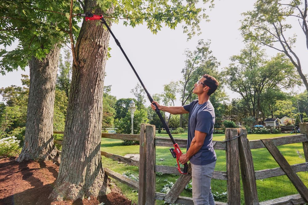SKIL PS4563B-10 PWR CORE 20 8-Inch 20V Cordless Pole Saw Kit with 2.0Ah Lithium Battery & Charger - Lightweight Tree Trimming Tool for Branch Cutting, Yard Maintenance, and Landscaping (Red)