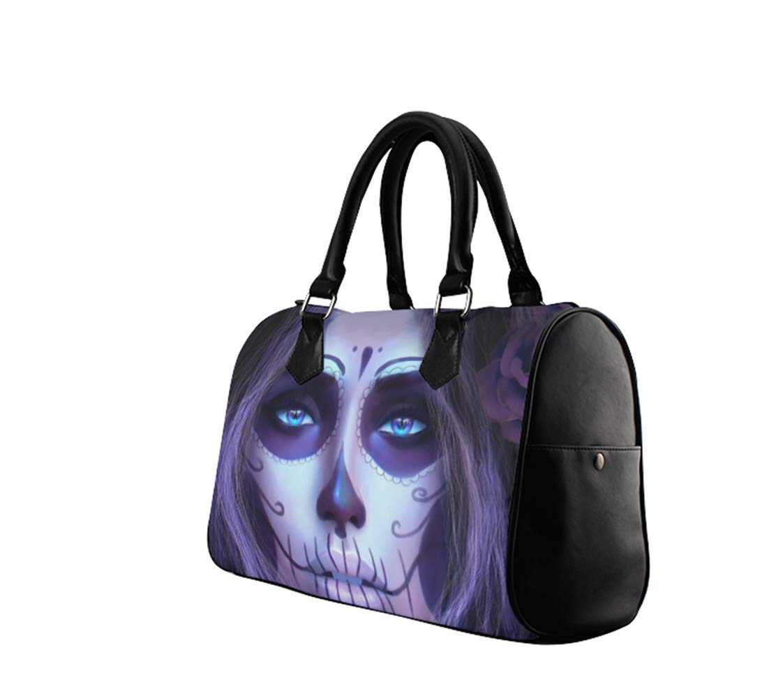 Stylish Day of the Dead Sugar Skull Print Leather Satchel Handbag - Vintage Mexican Style Top Handle Shoulder Purse for Women | Perfect for Halloween, Dia de los Muertos Celebrations & Boho Fashion