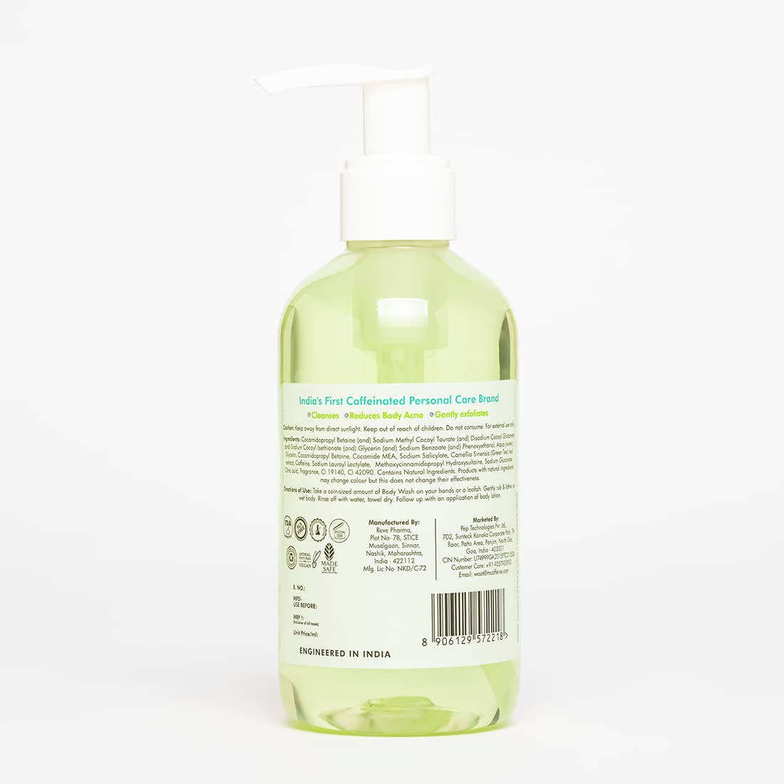mCaffeine 1% Salicylic Acid BHA Body Wash for Acne & Dark Spots - Exfoliating Shower Gel for Body & Back Acne Treatment - Daily Use for Men & Women (200ml) - Perfect for Sensitive Skin & Post-Workout Cleansing