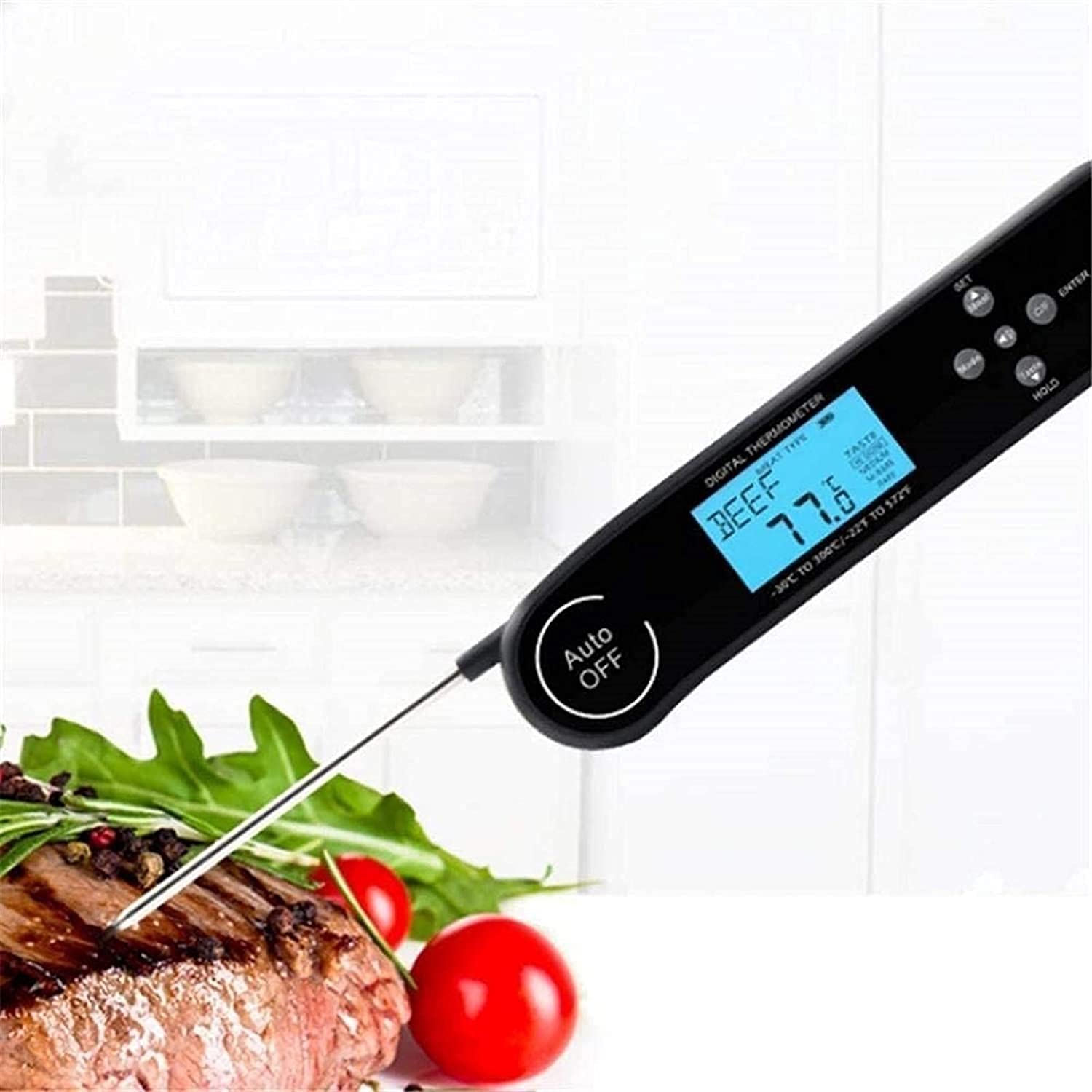 **Digital Instant Read Meat Thermometer - Waterproof Kitchen Food Thermometer with Backlit LCD - Fast & Accurate Electric Probe for BBQ, Grilling, Smoker, Baking, Turkey, Roasts (Ideal for Home Chefs & Outdoor Cooking)**