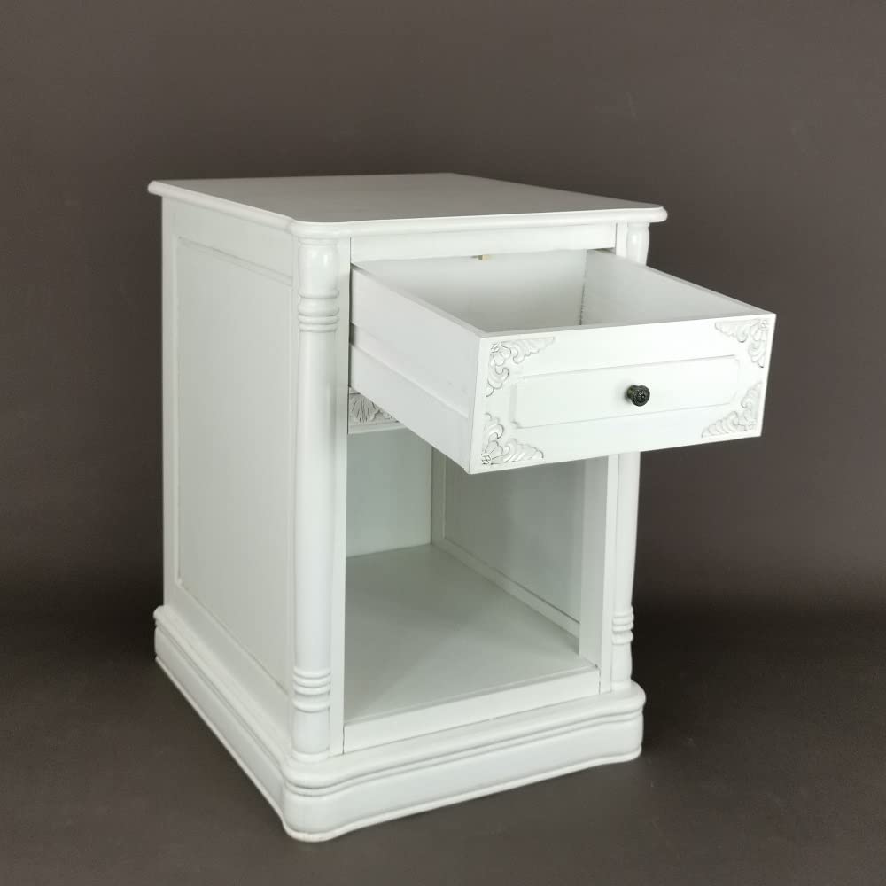 1 Drawer White Side Table - Compact Nightstand for Bedroom, Living Room, or Office - Perfect for Small Spaces & Storage Needs