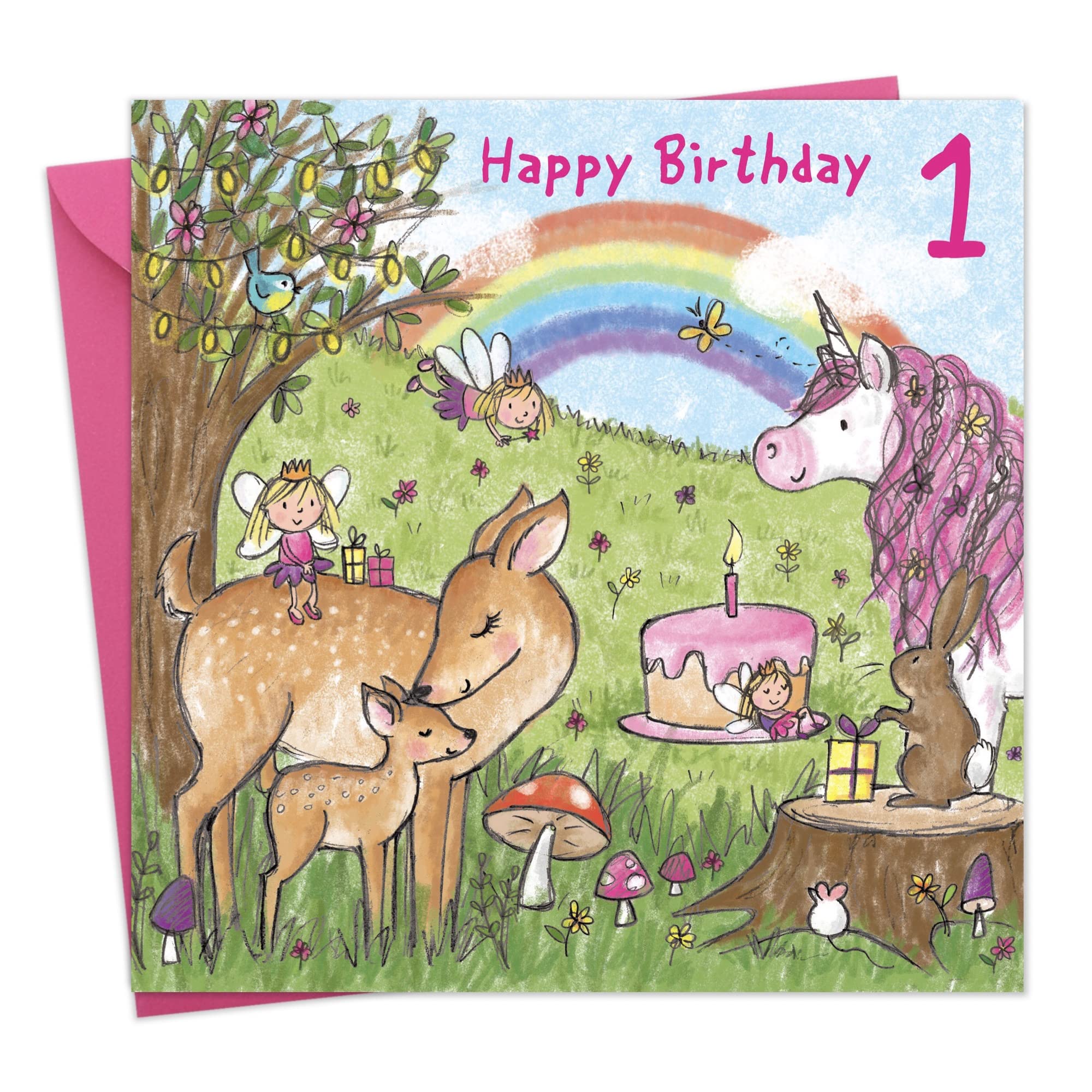 Twizler Unicorn 1st Birthday Card for Girls - Age 1 Birthday Greeting Card with Cute Unicorn Design - Perfect for Baby Girl's First Birthday Party, Baby Shower Gift, or Keepsake Memory