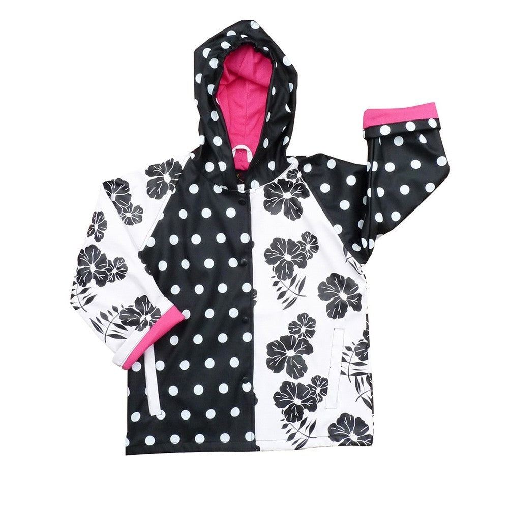 Big Girls Waterproof Raincoat - Black & White - Sizes 8-10 - Lightweight Hooded Jacket for School, Outdoor Play & Rainy Day Protection