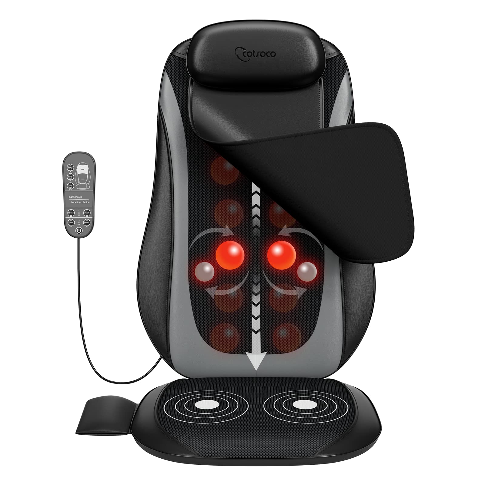 Shiatsu Massage Cushion with Heat - Full Back Massager with Vibration & Deep Kneading - Portable Rolling Massage Chair Pad for Waist, Hips & Muscle Pain Relief - Perfect for Home, Office & Car Use
