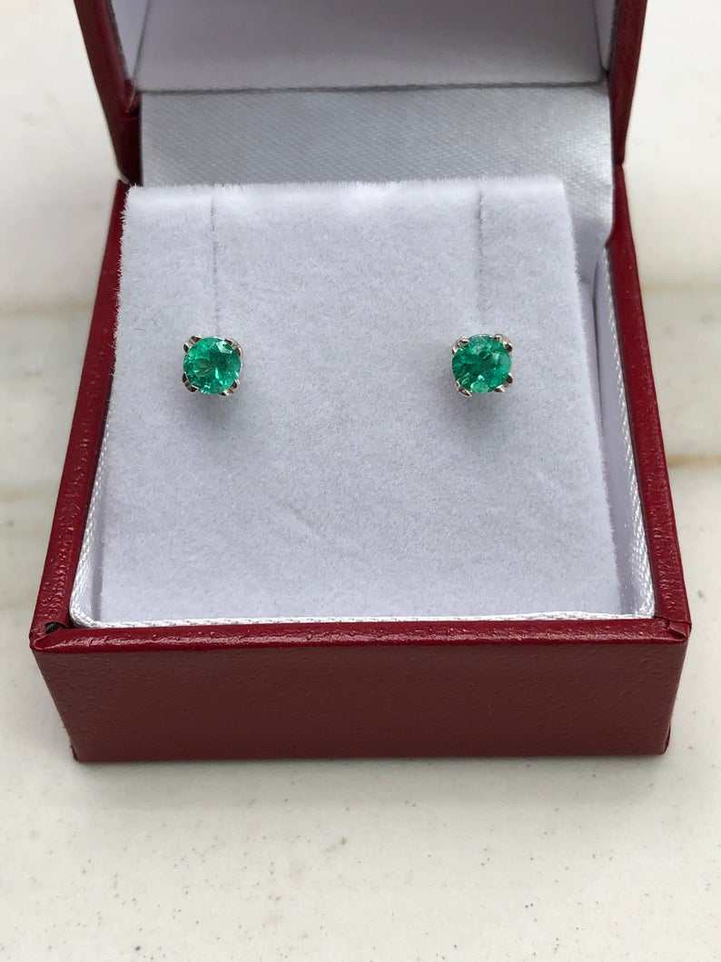 0.45tcw Round Natural Emerald Stud Earrings in 14K Gold - Double Prong Setting for Women, Perfect for Weddings, Parties & Everyday Elegance