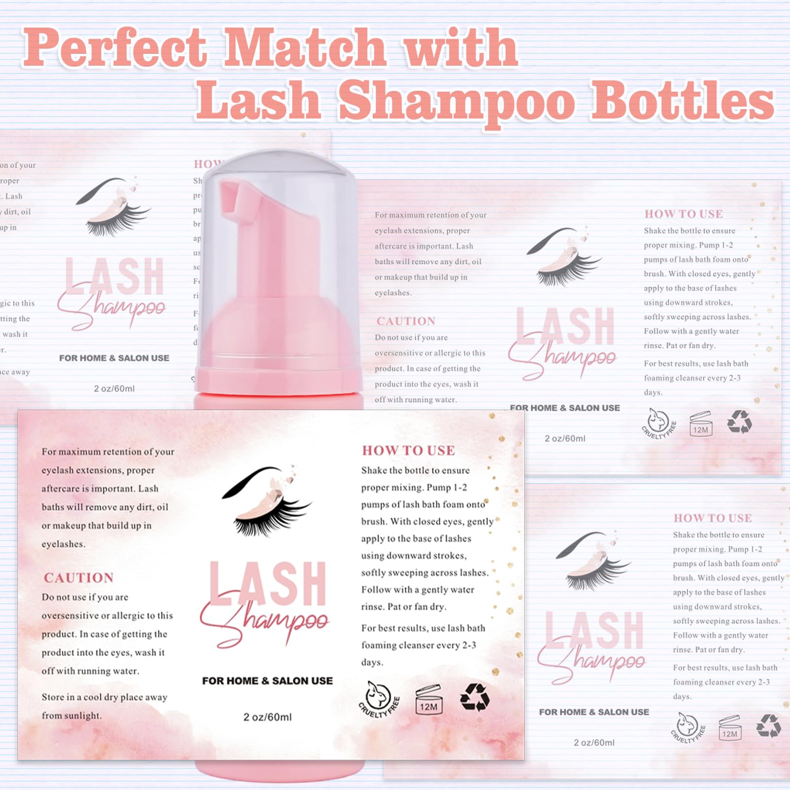 50PCS Waterproof Lash Shampoo Labels - Premium Self-Adhesive Stickers for Lash Extension Foam Pump Bottles, Eyelash Bath Wash & Beauty Products - Perfect for Salon, Spa & Home Use