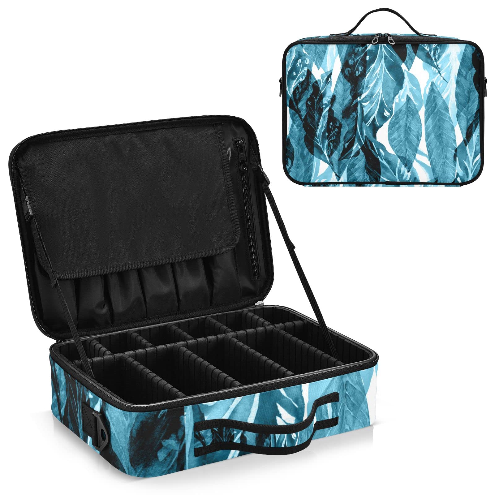 GAIREG Blue Easter Themed Large Makeup Case with Adjustable Dividers - Cosmetic & Toiletry Organizer Bag for Travel, Home Storage (Jungle Forest Design) - Perfect for Easter Gifts, Travel Essentials & Beauty Storage Organization