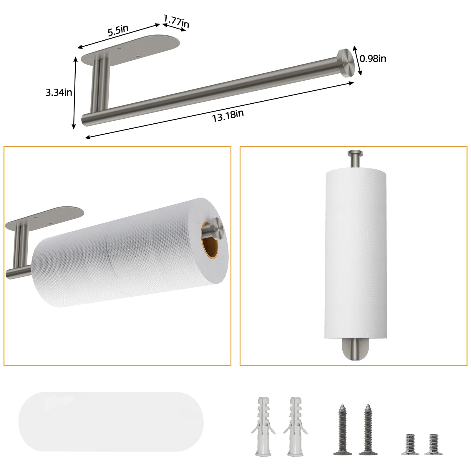 Under Cabinet Paper Towel Holder - New Upgrade Double Rod Bearing, Self-Adhesive or Wall Mounted Kitchen Towel Roll Organizer (Grey) | Perfect for Small Kitchens, RVs & Apartments