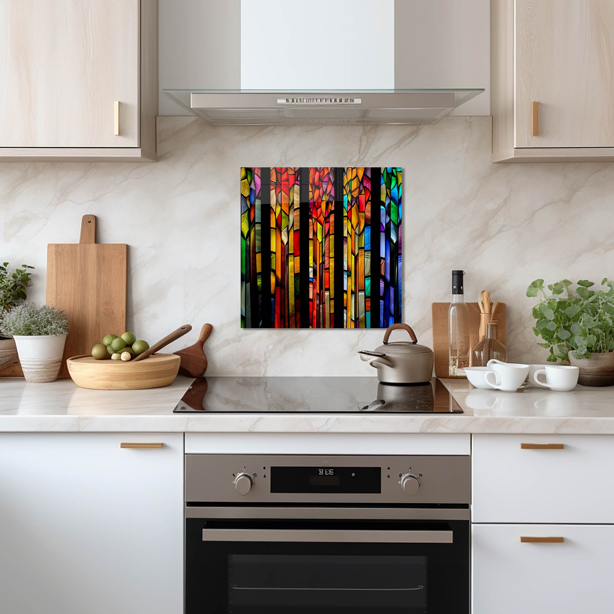 Vibrant Floral Striped Glass Splashback - Modern Kitchen Backsplash for Stylish Home Decor | Perfect for DIY Kitchen Renovation & Interior Design