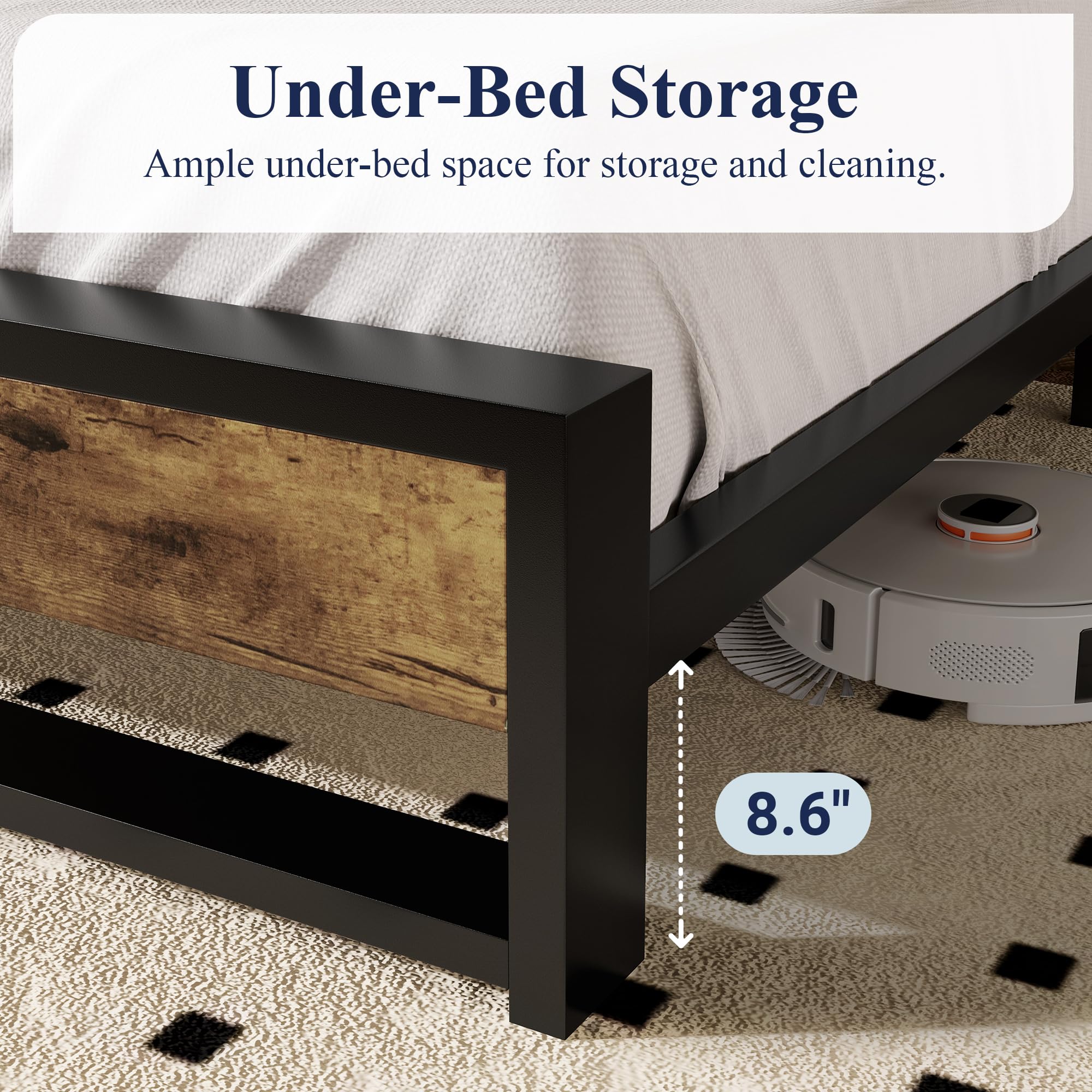 Allewie Twin Bed Frame with Rustic Headboard & Footboard - Sturdy Metal Frame, No Box Spring Needed in Rustic Brown - Perfect for Kids Rooms, Guest Bedrooms & Farmhouse Style Decor