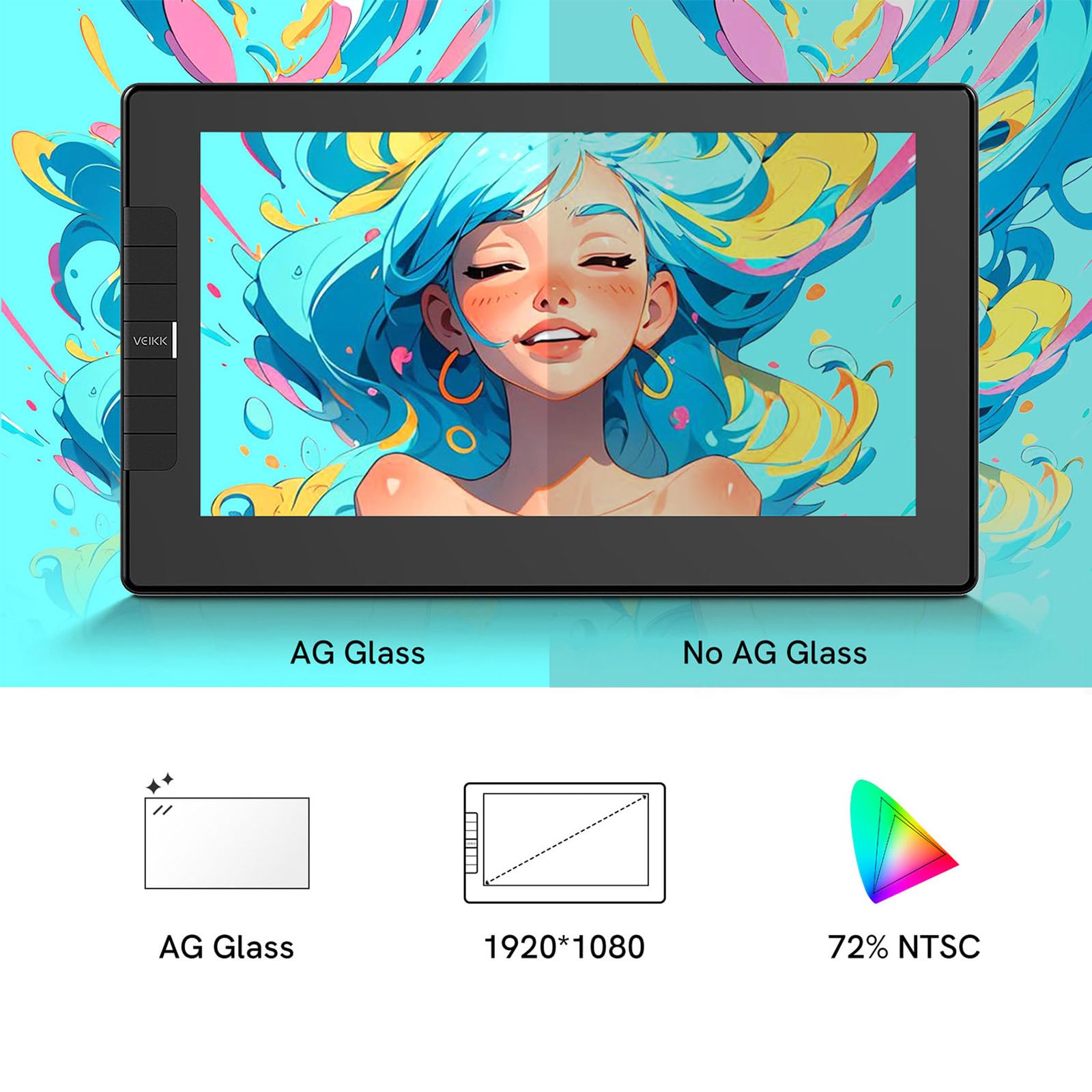 VEIKK VK1200 11.6 Inch Full-Laminated Graphic Drawing Tablet with Screen - Battery-Free Stylus, Tilt Function & 6 Customizable Shortcut Keys - Digital Art, Animation & Design (Requires Computer Connection) - Perfect for Artists, Illustrators & Graphic Designers