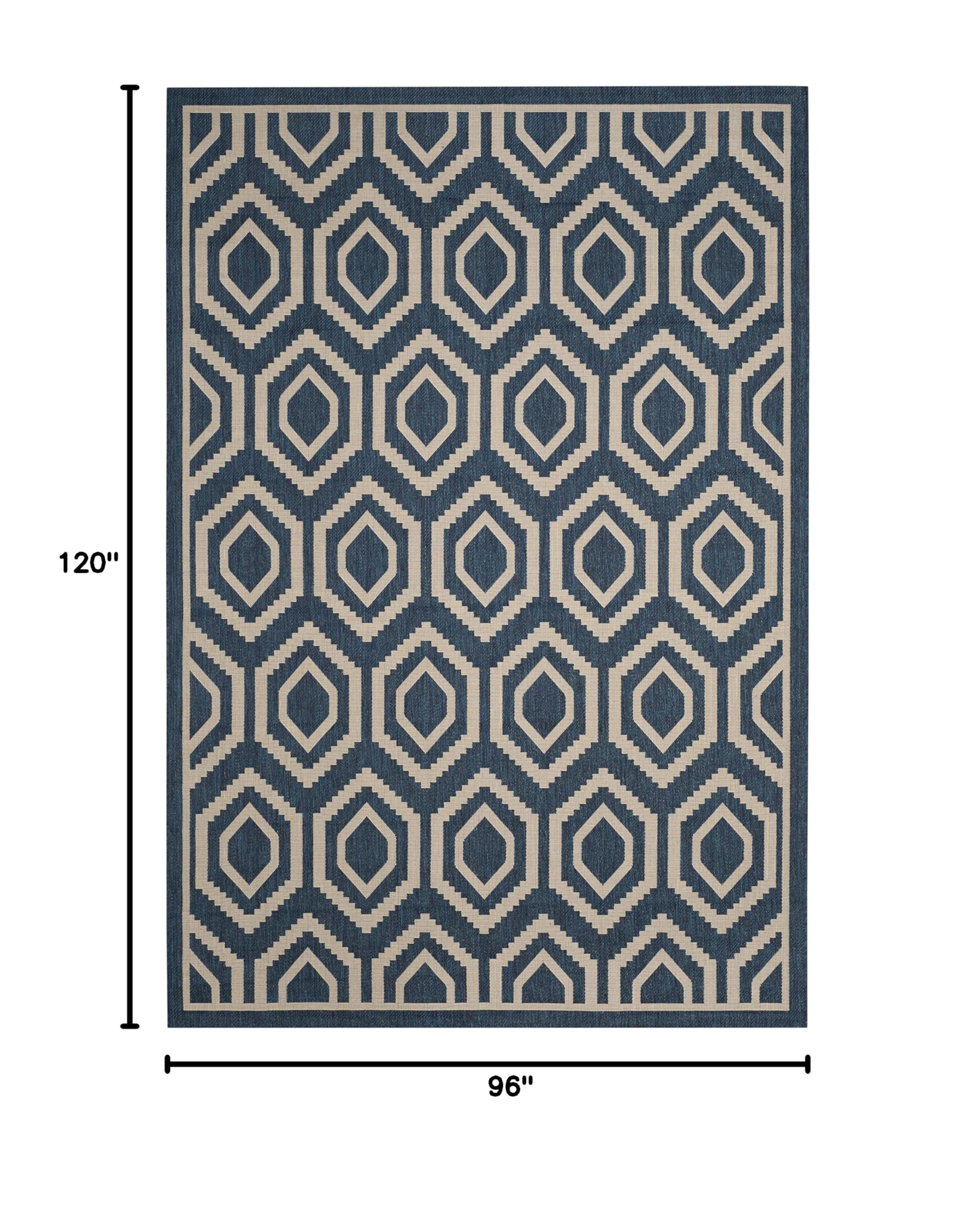 SAFAVIEH Courtyard Collection 8' x 10' Navy/Beige Indoor Outdoor Waterproof Rug - Easy to Clean, Stain Resistant Area Carpet for Patio, Backyard, Mudroom, Porch & Deck Decor