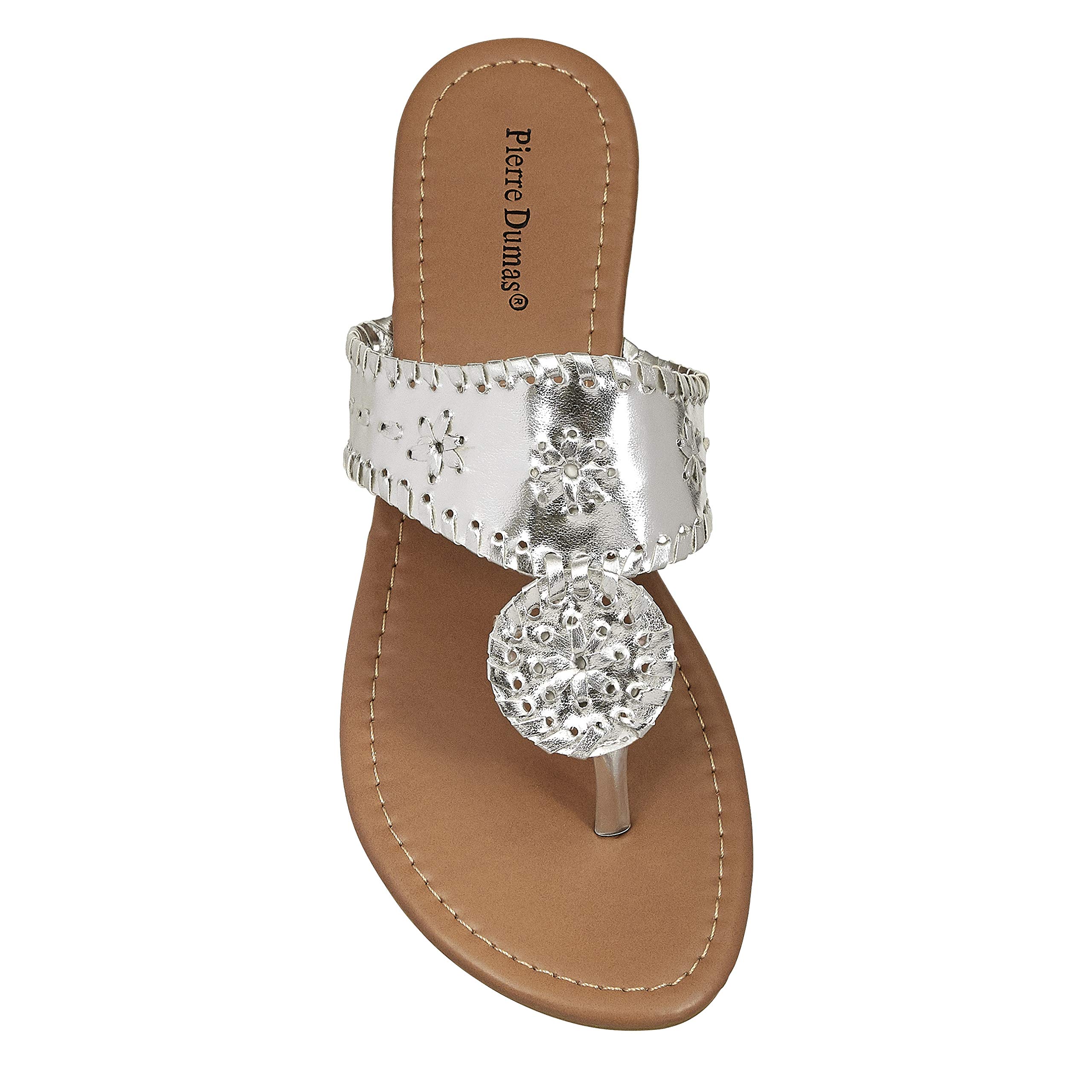 Pierre Dumas Women's Rosetta Slip-On Thong Sandals - Silver | Comfortable Summer Beach Sandals for Women | Size 9 Medium | Casual Walking, Vacation, Poolside Wear