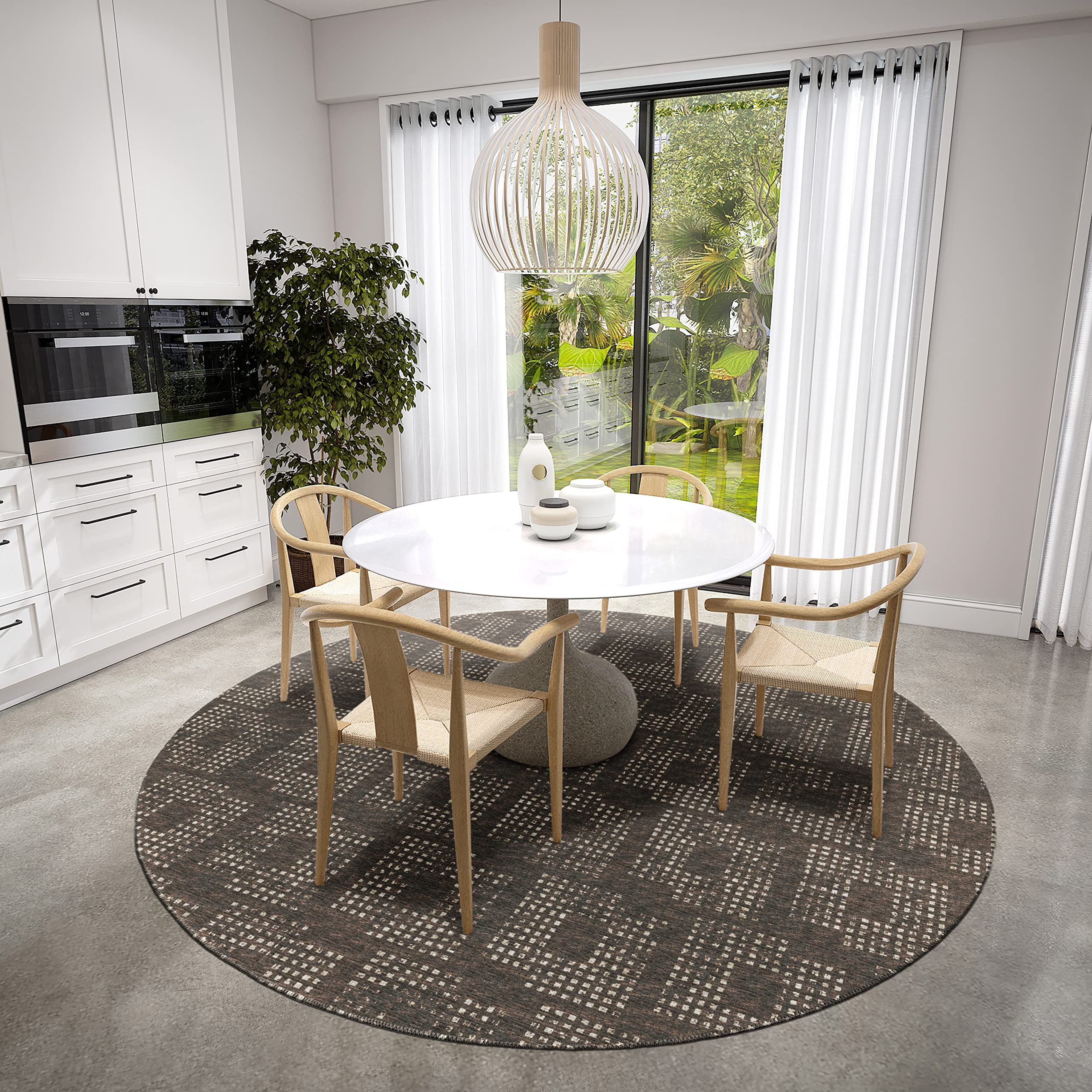 Addison Rugs Eleanor AER31 Brown 8' x 8' Indoor/Outdoor Round Area Rug - Machine Washable, Non-Shedding, Easy Clean - Perfect for Bedroom, Living Room, Dining Room, Kitchen & Patio Decor