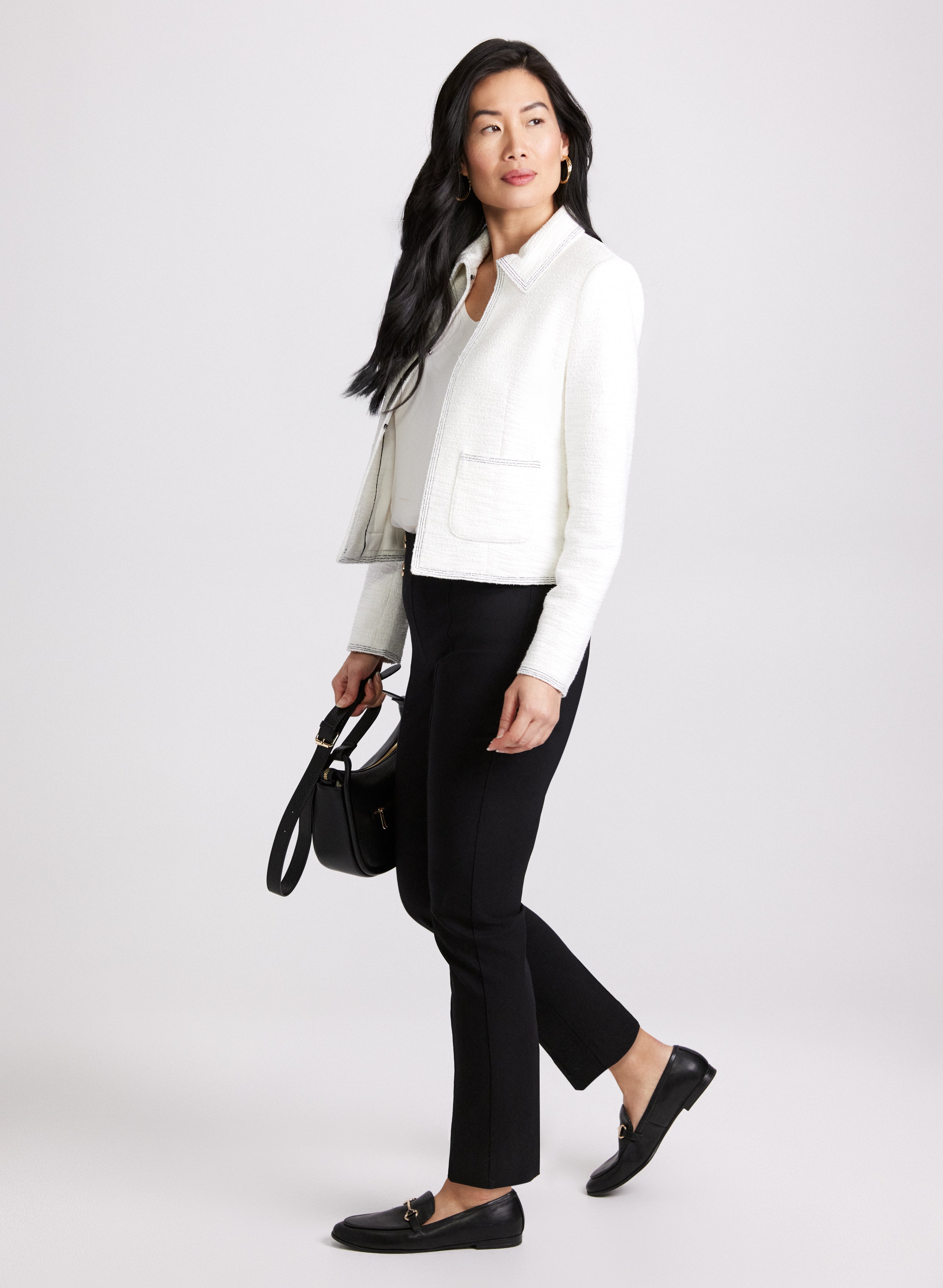 Stylish Contrast Stitch Tweed Jacket & Sofia Slim Leg Pants Set - Women's Fashion Outfit for Office, Dinner Dates & Special Occasions