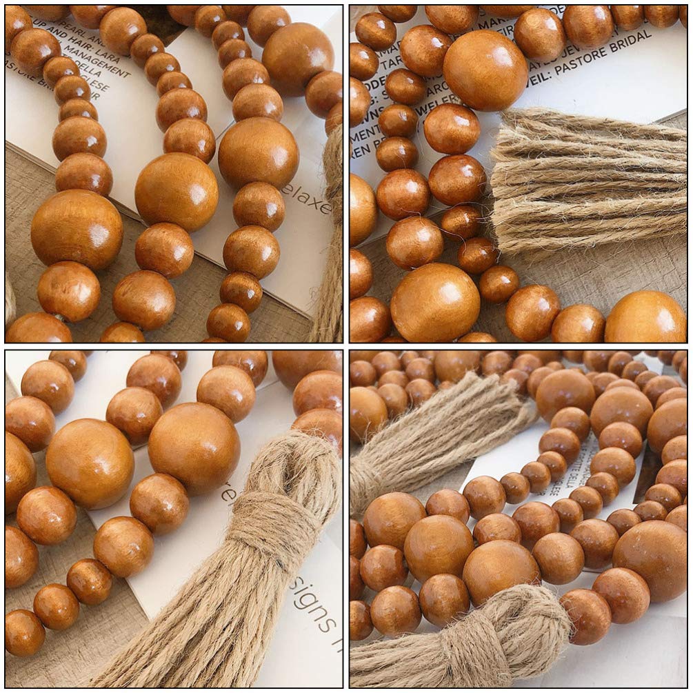 KESYOO 1pc Twine Beads Tassel Wall Hanging Decor - Handmade Wooden Bead Pendant for Boho Home Decor, Nursery, Living Room & Bedroom Decoration - Natural Fiber Tassel Ornament for Wall, Door & Window Dressing