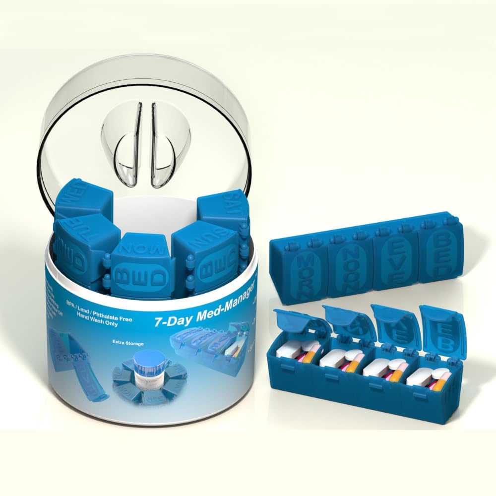 4Thought Large 7-Day Pill Organizer - Durable Weekly Medication Planner with AM/PM Compartments - Perfect for Daily Vitamins, Supplements & Prescription Pills - Ideal for Travel, Home & Office Use