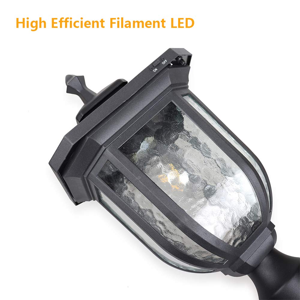 KMC ST4322Q Solar Post Lights - 120 Lumen Outdoor Solar Lamp with 3-Inch Fitter Base, Die-Casting Aluminum Black Pier Mount - Perfect for Garden, Yard, Pathway, and Landscape Lighting