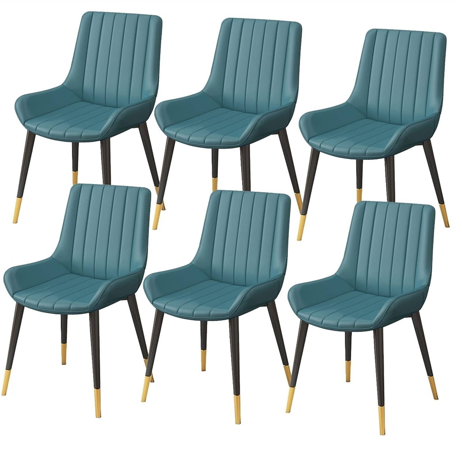 Modern Mid Century Dining Chairs Set of 6 - PU Cushioned Kitchen & Living Room Side Chairs with Sturdy Metal Legs (Blue) - Perfect for Home Dining, Kitchen Island, Breakfast Nook & Lounge Areas