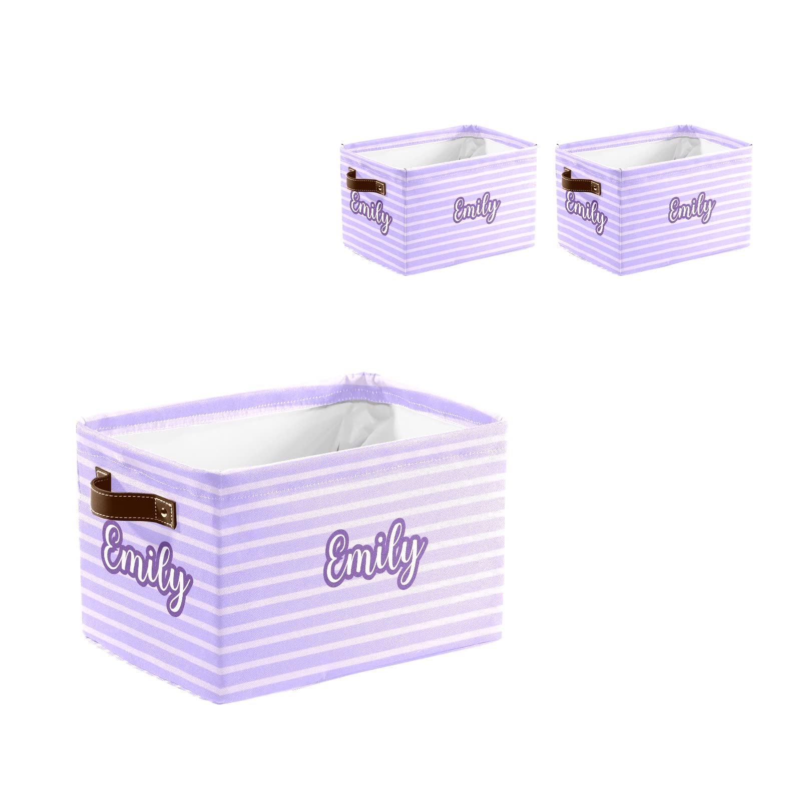 Custom Personalized Collapsible Storage Bin Box with Name - Purple & Pink Stripes Closet Organizer for Clothes, Toys, Nursery & Pet Supplies | Perfect for Home Organization, Baby Room & Pet Storage