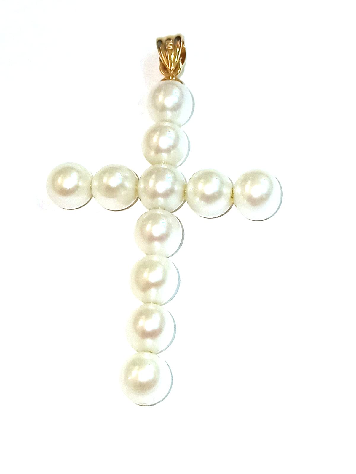 18K Gold Large Pearl Cross Pendant - Akoya Natural Pearl Religious Jewelry for Women, Christian Gifts, Handmade 18K Gold Bail, Perfect Birthday Gift for Mom - Ideal for Church, Baptism, Weddings & Special Occasions