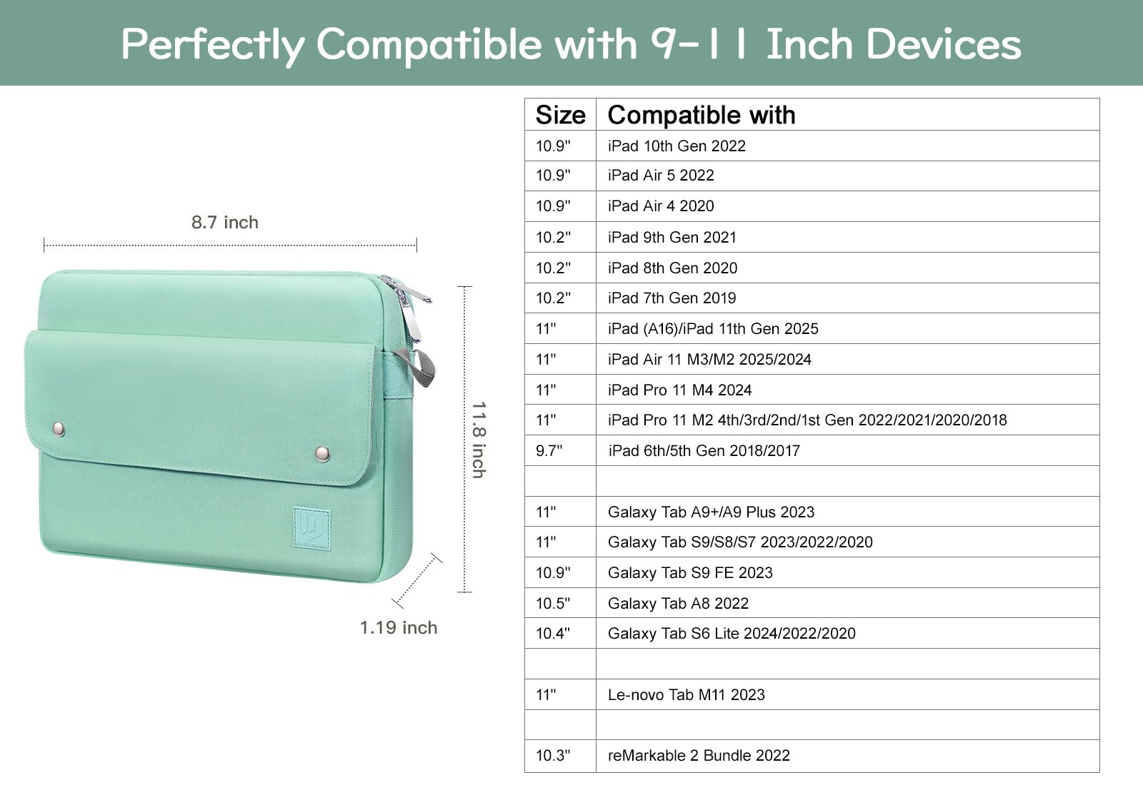 Premium Tablet Carrying Case with Handle & Adjustable Shoulder Strap - Compatible with iPad Air 5 11