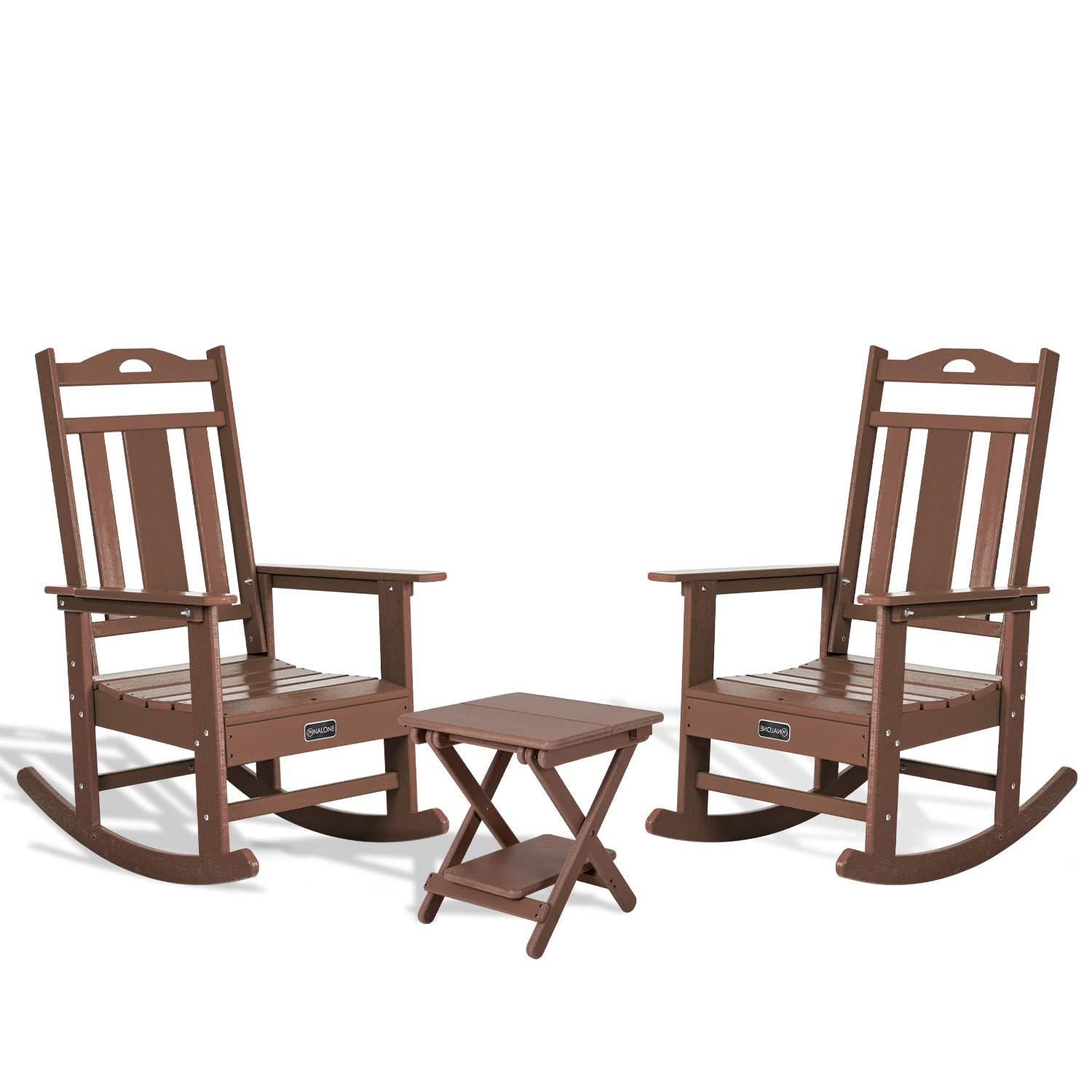 Nalone 3-Piece Outdoor Rocking Chair Set - 2 Oversized Porch Rockers with Matching Table, Brown Patio Furniture for Garden, Lawn & Backyard Relaxation | Perfect for Porch Sitting, Sunbathing & Outdoor Entertaining
