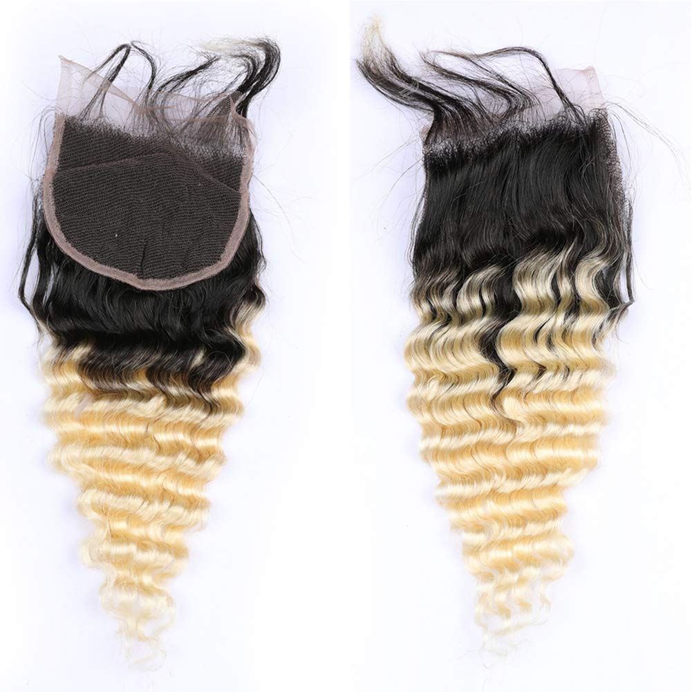 Ombre Blonde 1B/613 Two-Tone Deep Wave Virgin Hair Bundles with Free Part Closure – 3 Bundles & 24