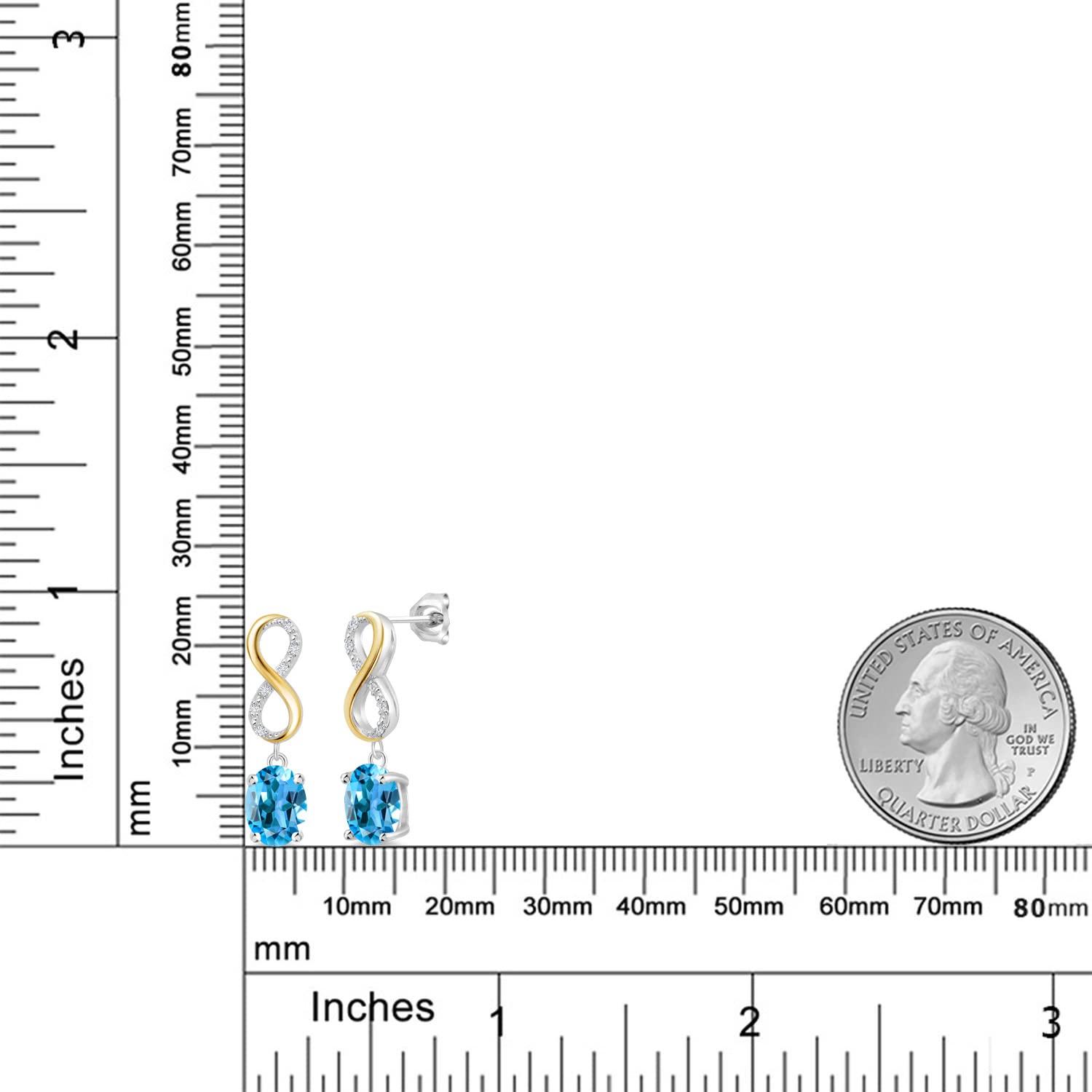 Gem Stone King 8x6mm Oval Cut Birthstone & Lab Grown Diamond Dangle Earrings for Women - 925 Sterling Silver & 10K Yellow Gold Fine Jewelry - Perfect Gift for Mom, Wife, Anniversary & Special Occasions