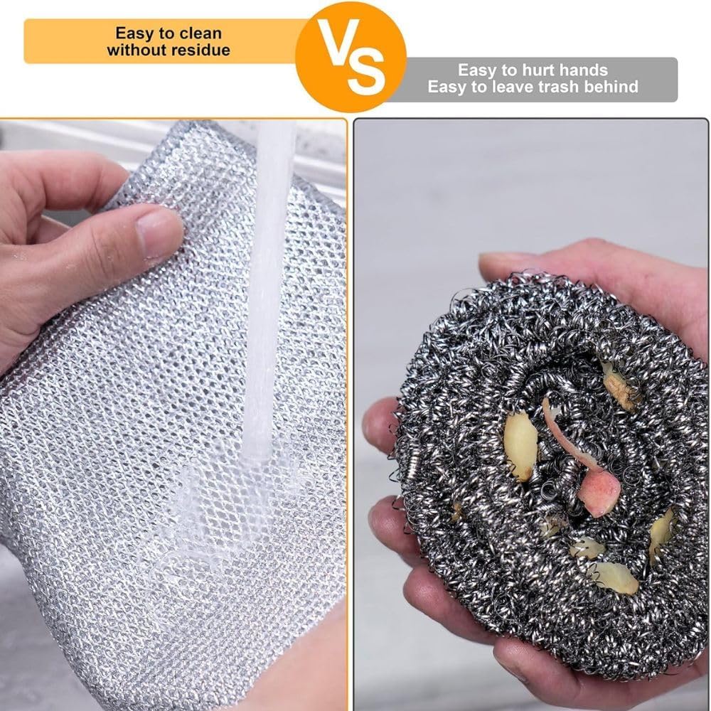 TREZOX Stainless Steel Scrubber - Non-Scratch Dishcloth for Sinks & Counters (6 Pack) - Perfect for Kitchen Cleaning