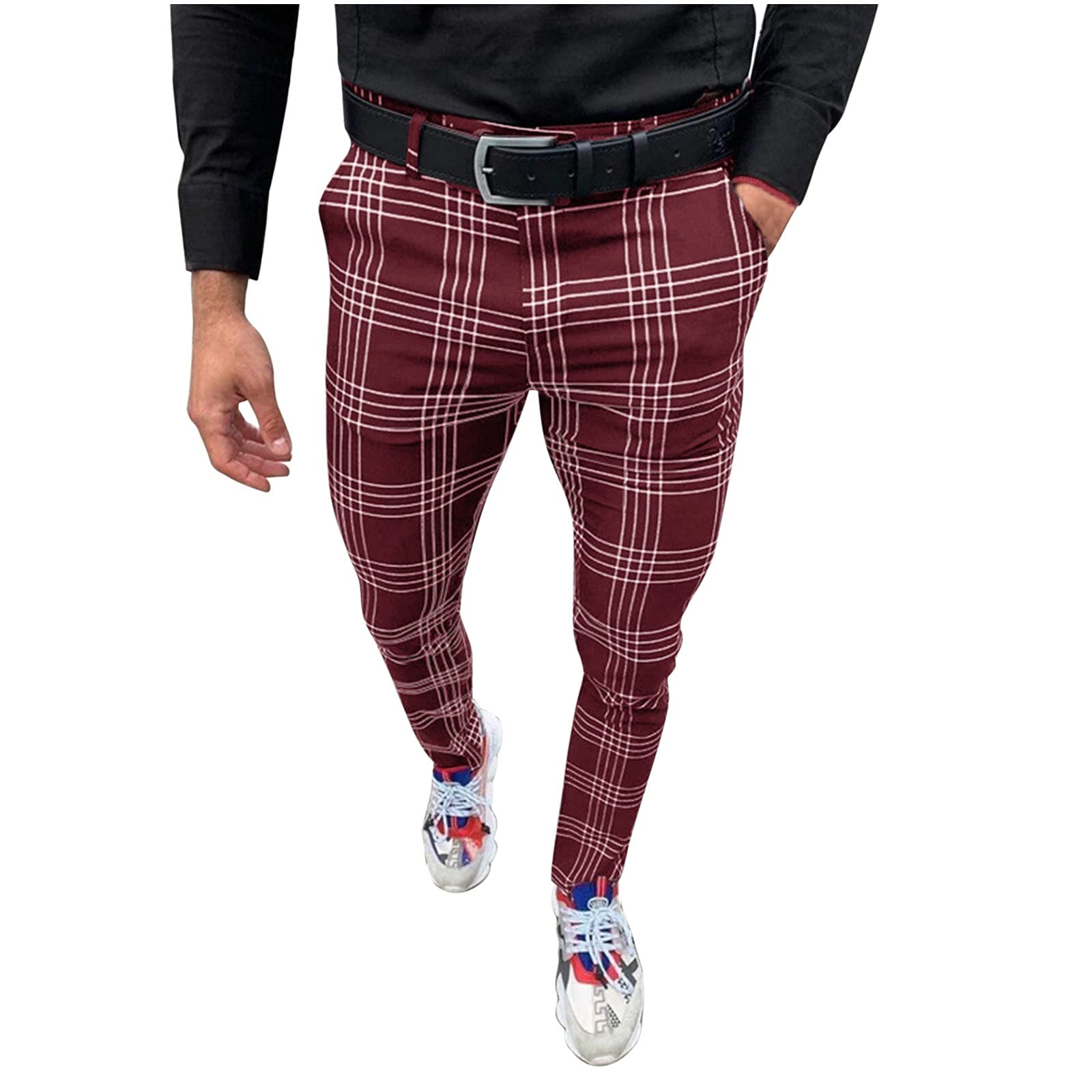 Men's Slim Fit Dress Pants - Flat Front Business Casual Trousers with Pockets | Skinny Fit Plaid Work Pants for Office & Formal Occasions | Perfect for Business Meetings, Interviews & Professional Workwear