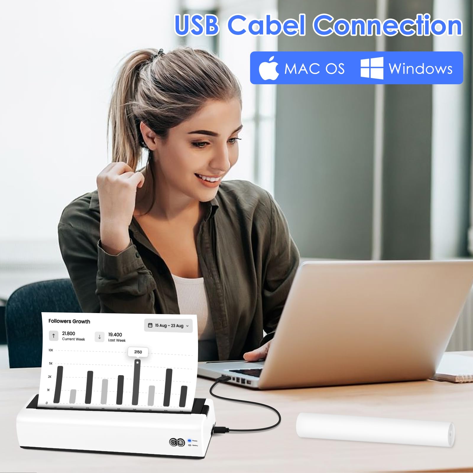 GuKKK A4 Portable Bluetooth Thermal Printer - Compact Mobile Printer for A4 Thermal Paper 210x297mm, Wireless Printing for Android & iOS - Perfect for On-the-Go Receipts, Shipping Labels & Office Documents