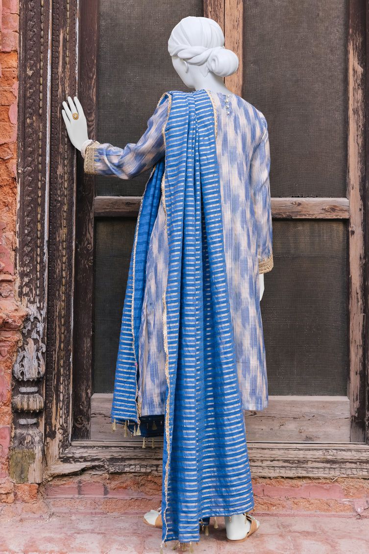 Premium Cotton Blue 3-Piece Suit for Men by J. Junaid Jamshed - Formal Business Attire, Wedding & Special Occasion Outfit