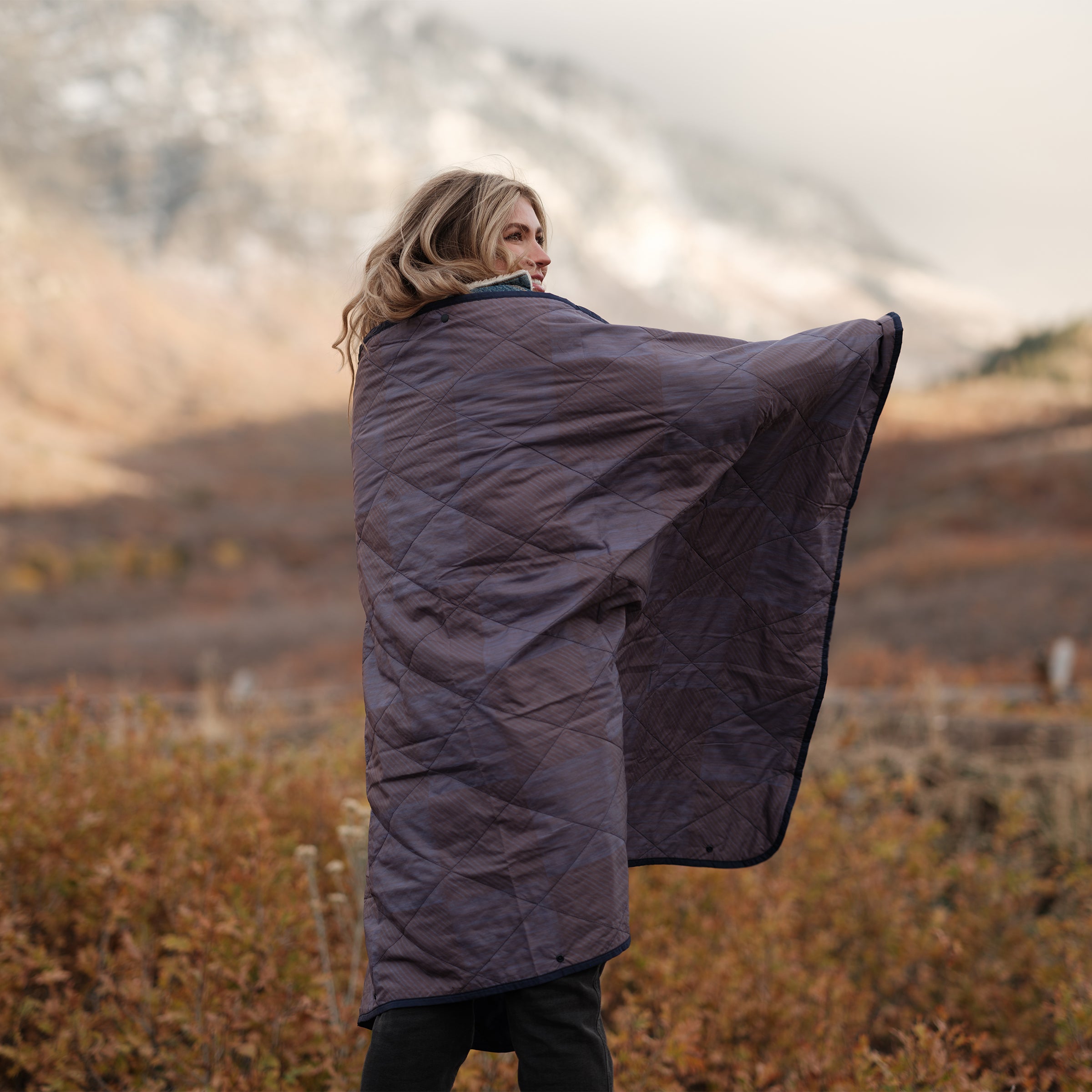 UltraPak™ Everyday Blanket - Lightweight, Packable & Puffy for Travel, Camping & Home Use | Blue Checkered Design