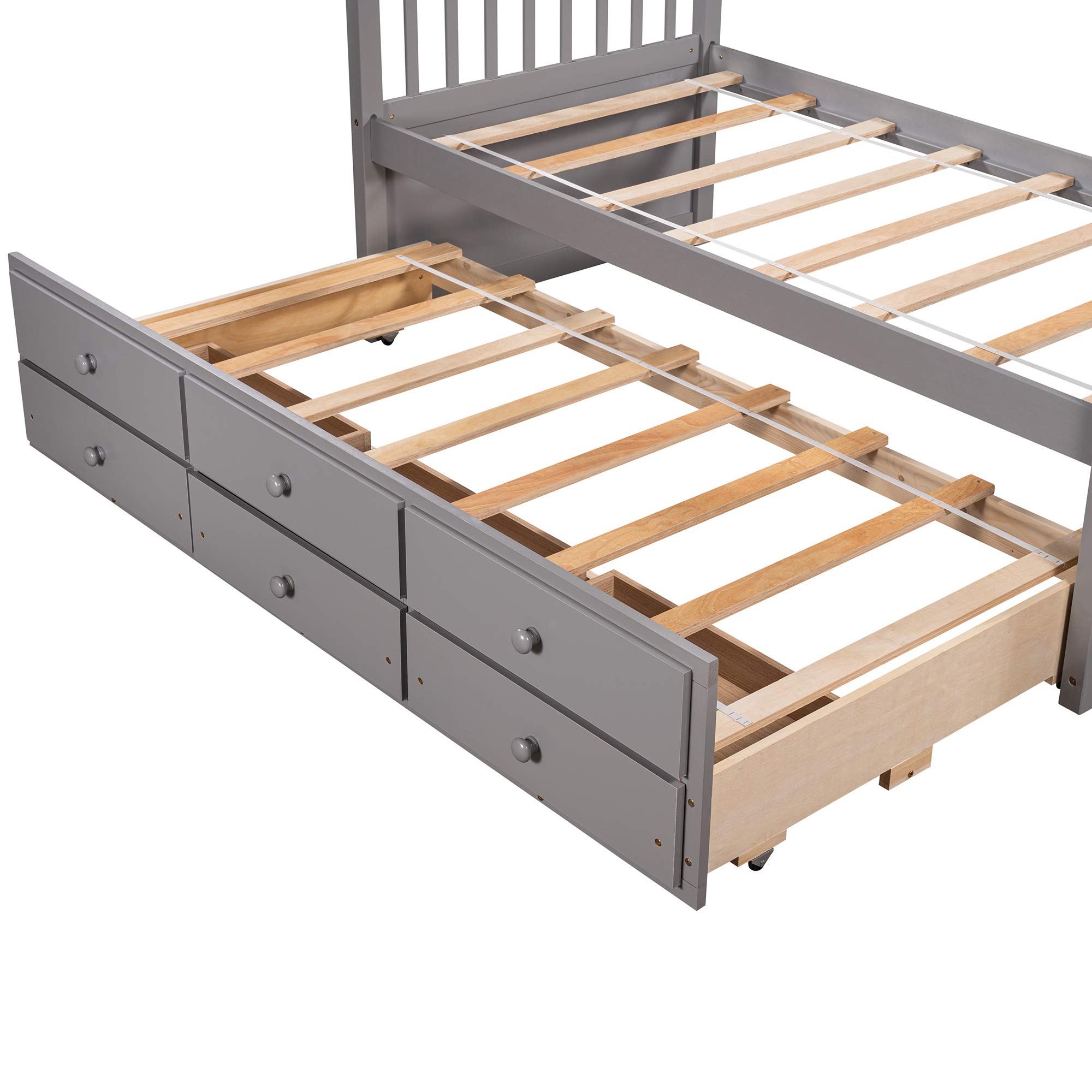 **Captain's Bed Wood Daybed with 3 Storage Drawers - Twin Size Daybed for Kids & Teens - Space-Saving Bed Frame for Living Room, Guest Room or Dorm (Gray)**