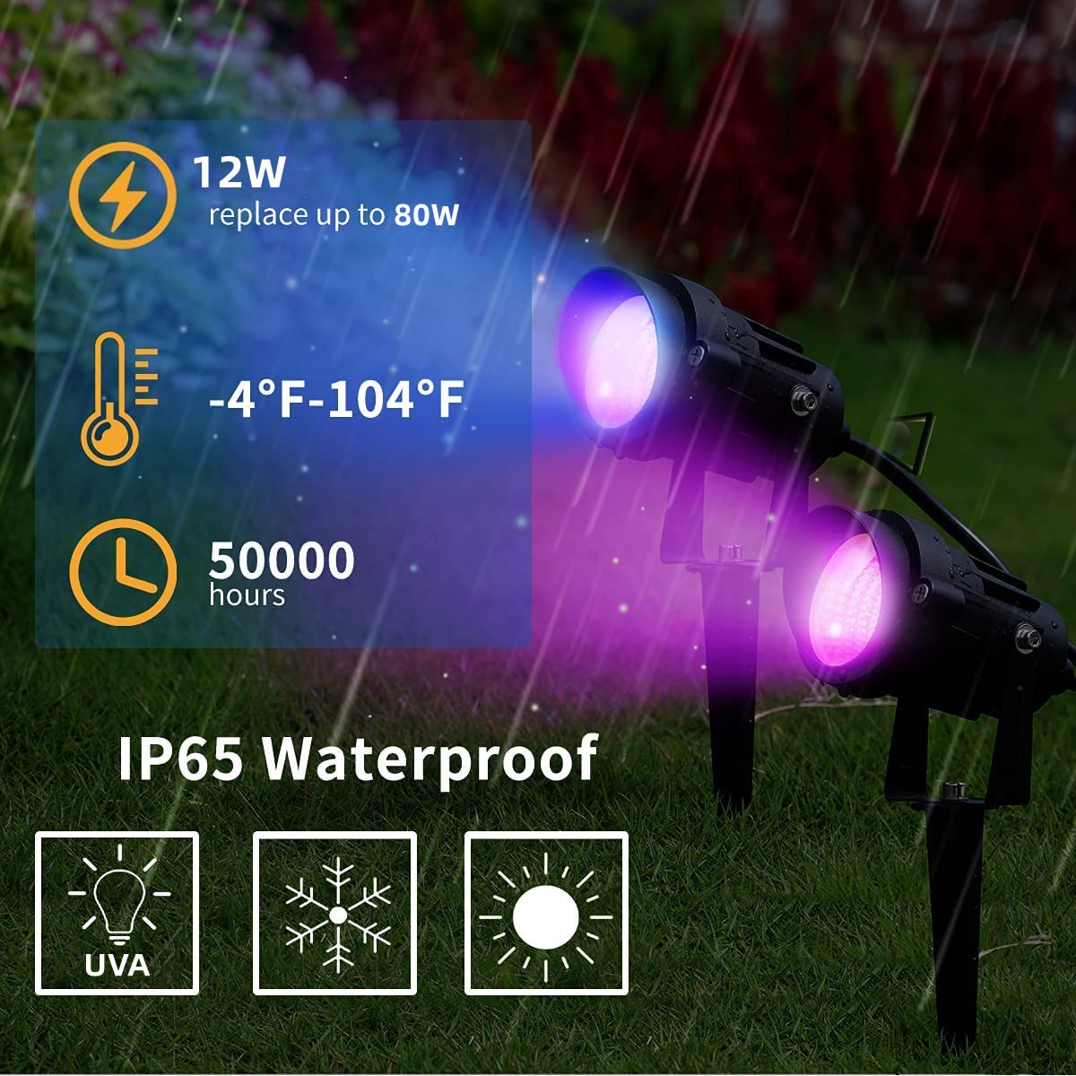 12W Halloween LED Spot Lights - 4 Pack IP65 Waterproof Outdoor Black Spotlights for Garden, Parties & Entertainment - Perfect for Halloween Decorations, Yard Lighting & Event Ambiance