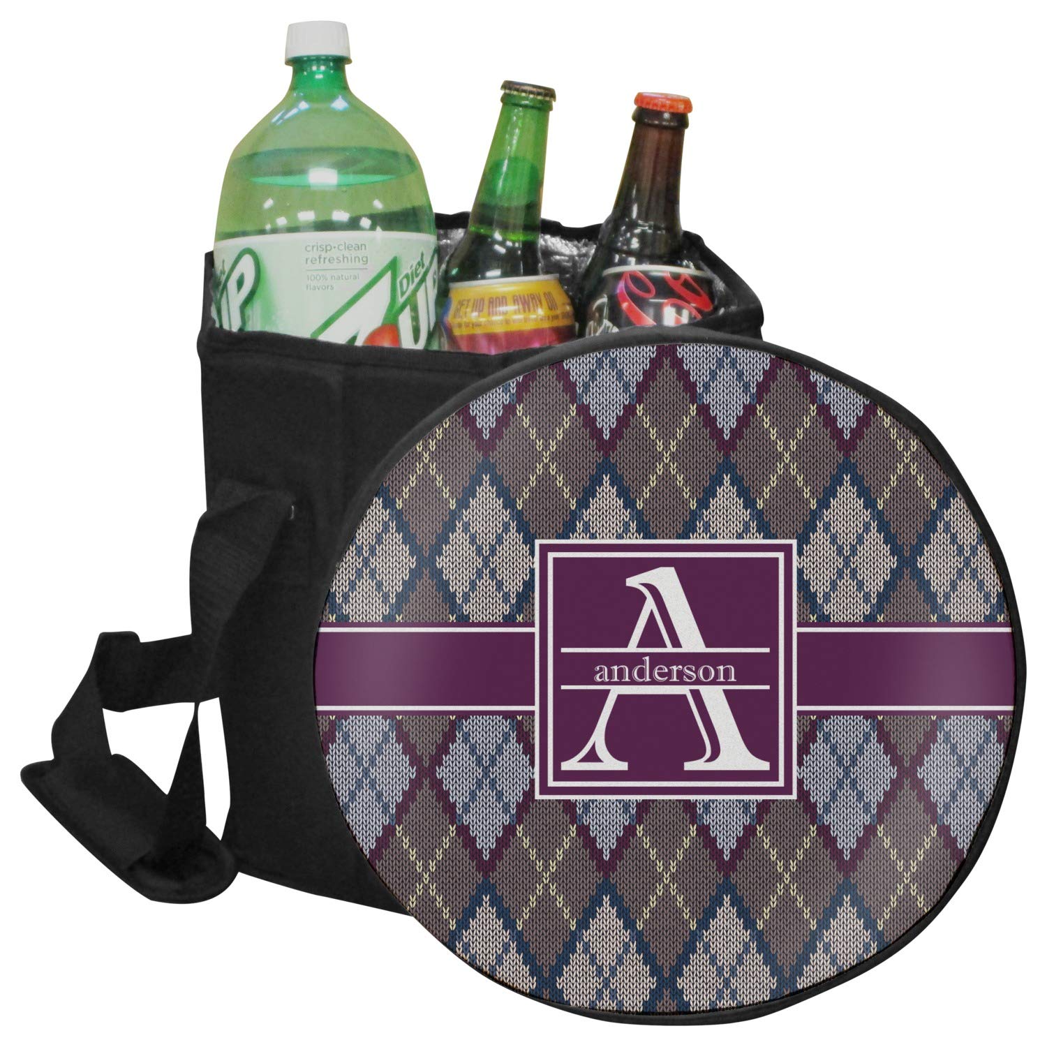 Custom Personalized Knit Argyle Collapsible Cooler with Seat - Portable Picnic, Beach, Tailgating & Camping Accessories for Outdoor Adventures